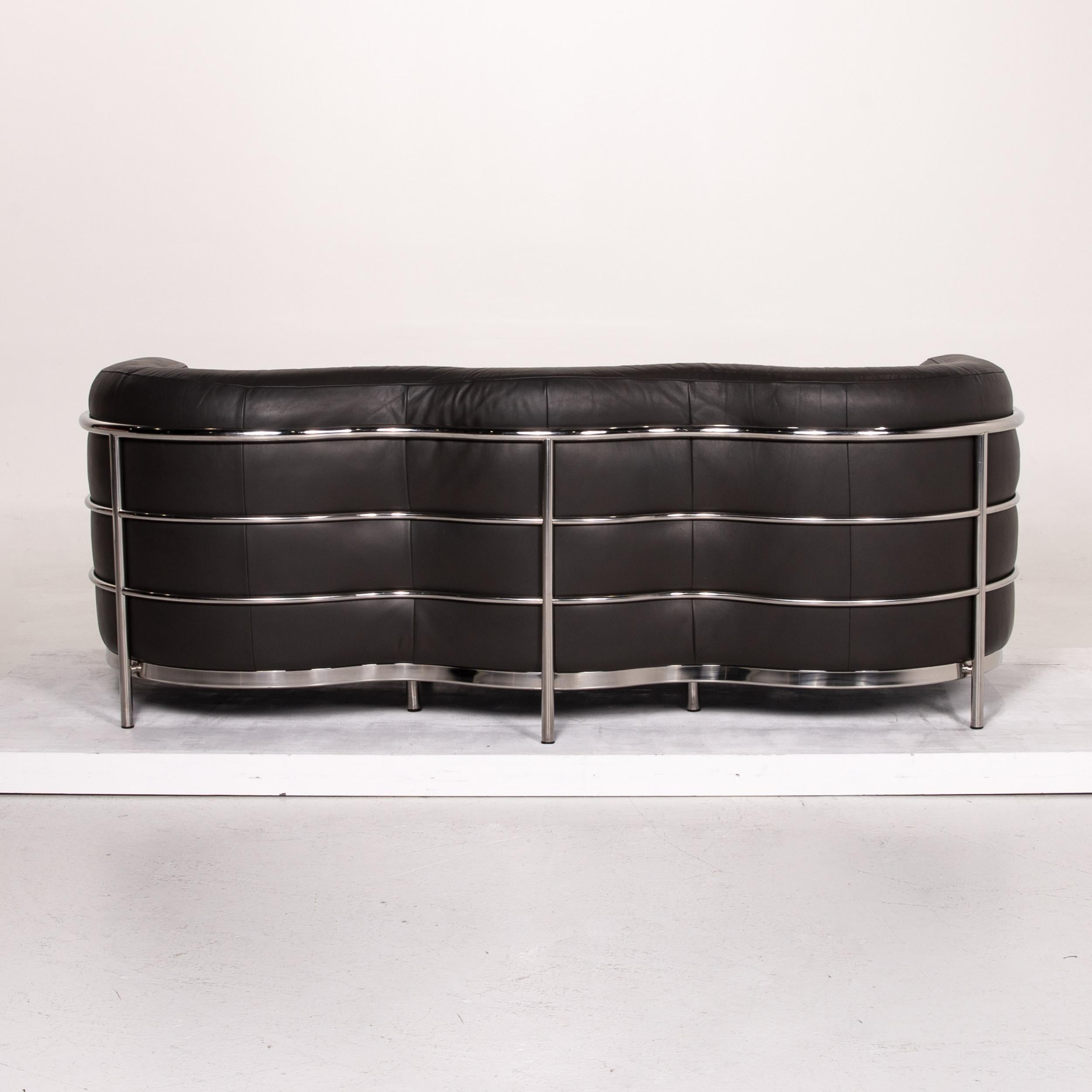Zanotta Onda Leather Sofa Black Three-Seat Couch 4