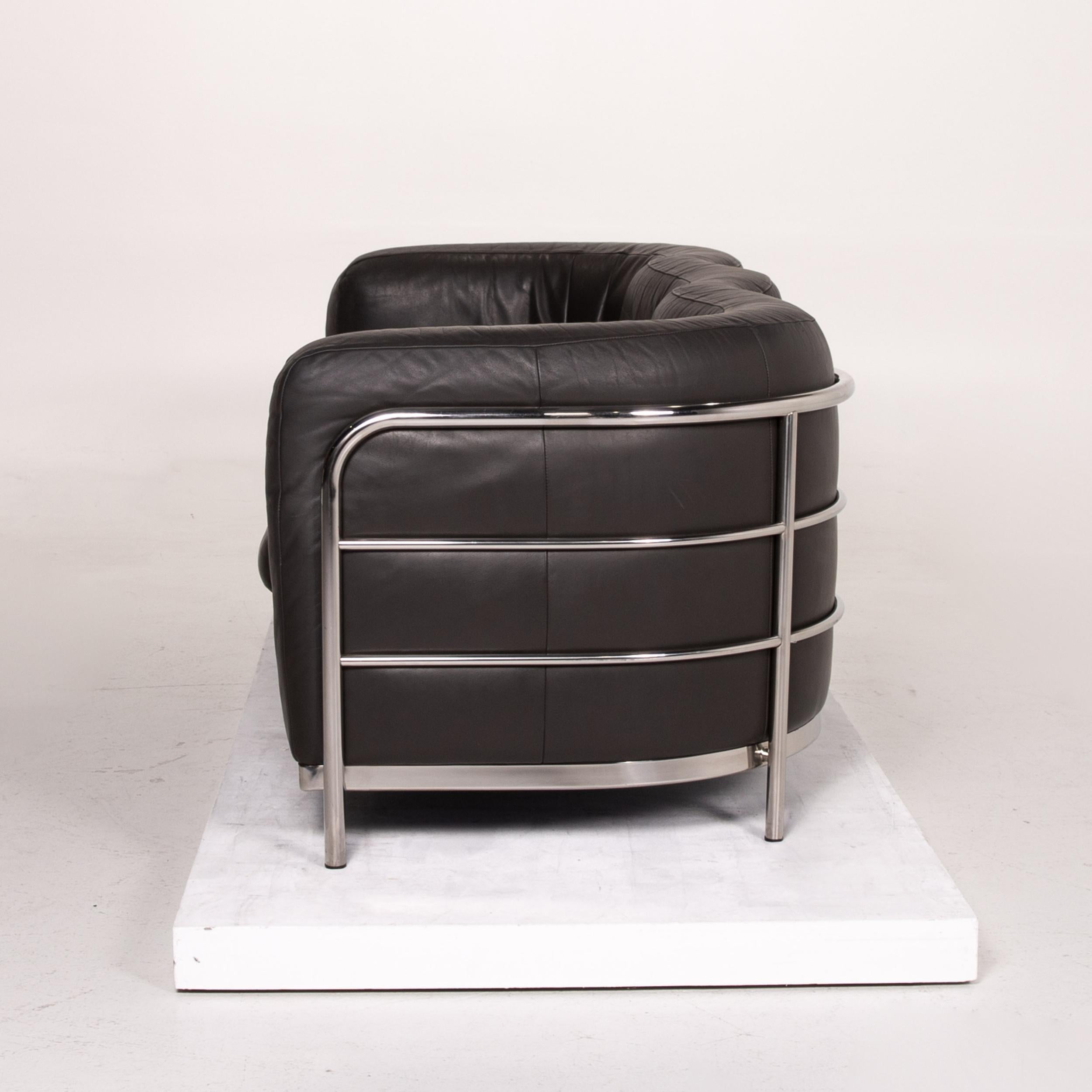 Zanotta Onda Leather Sofa Black Three-Seat Couch 5
