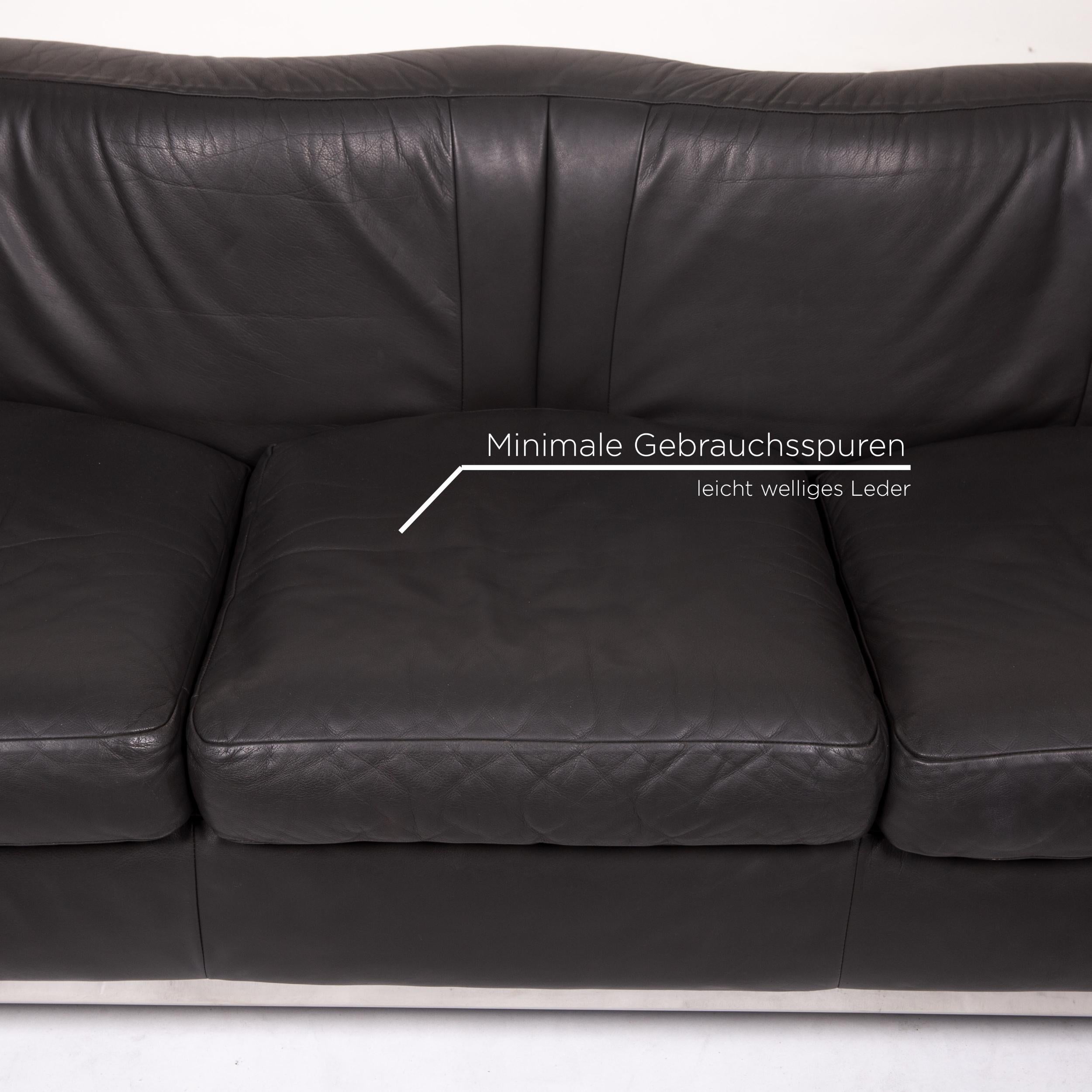 Italian Zanotta Onda Leather Sofa Black Three-Seat Couch