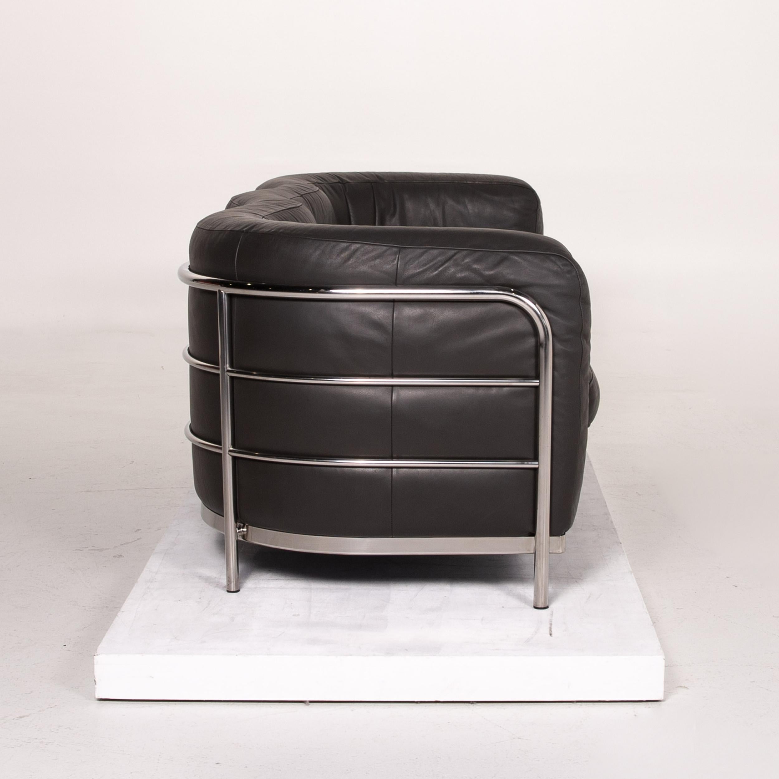 Zanotta Onda Leather Sofa Black Three-Seat Couch 3
