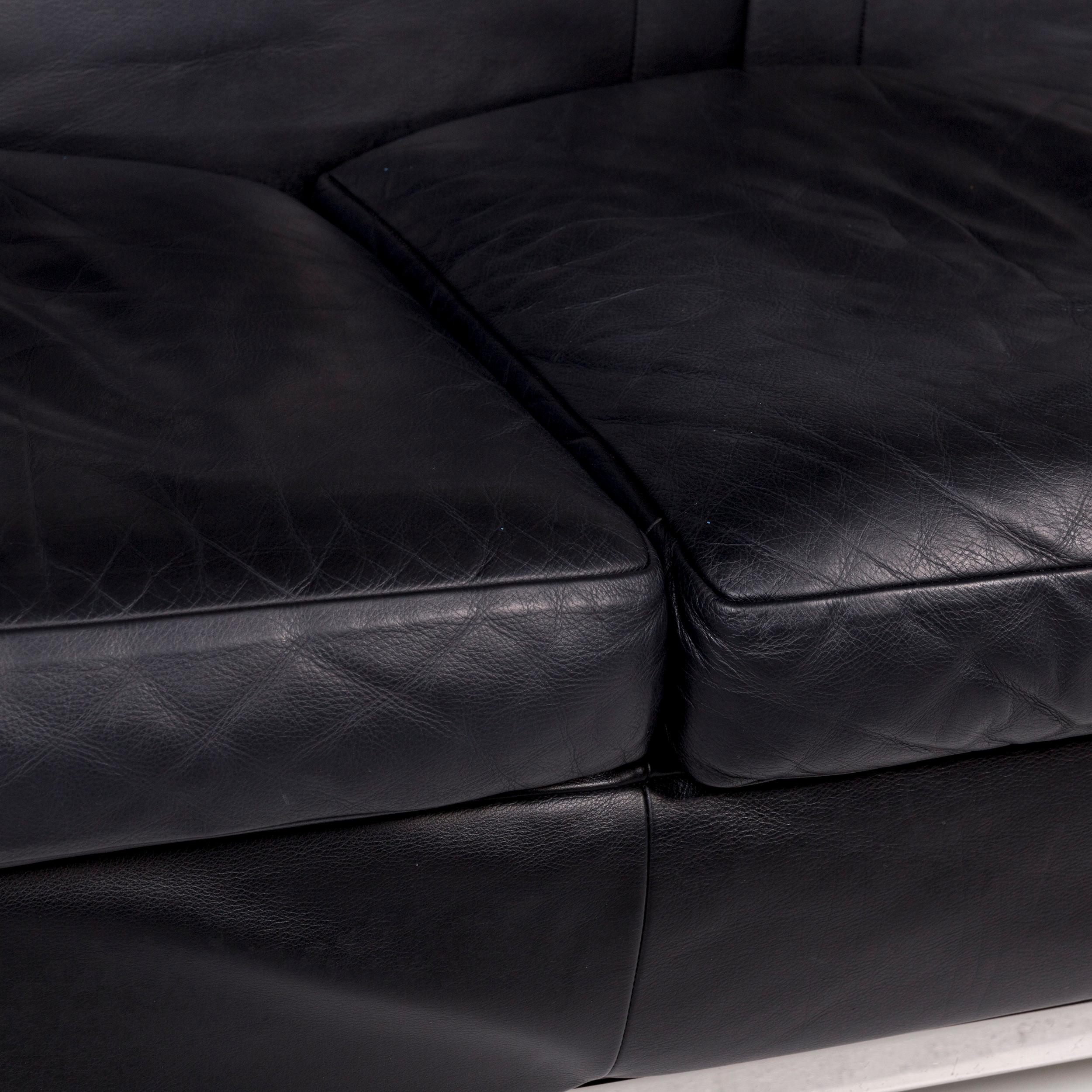 Modern Zanotta Onda Leather Sofa Black Three-Seat Gionatan de Pas Couch