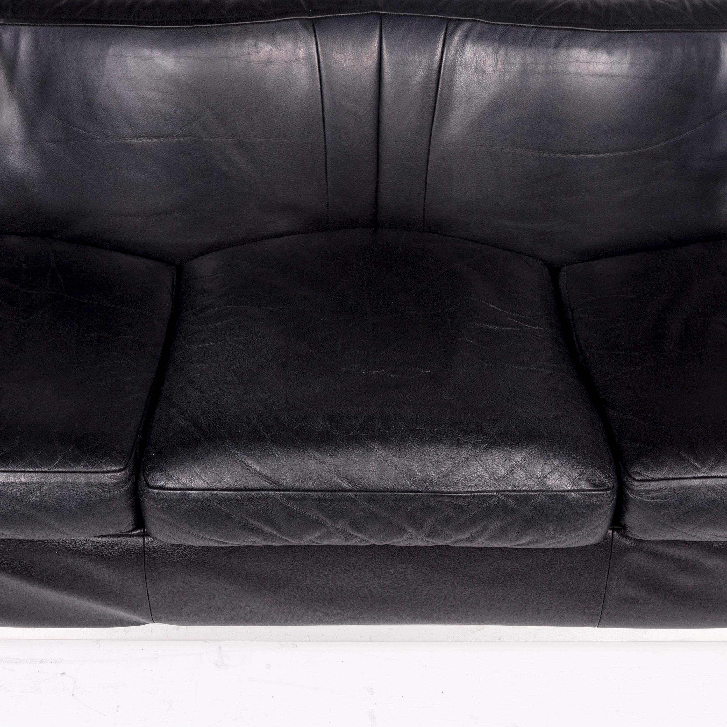 Italian Zanotta Onda Leather Sofa Black Three-Seat Gionatan de Pas Couch