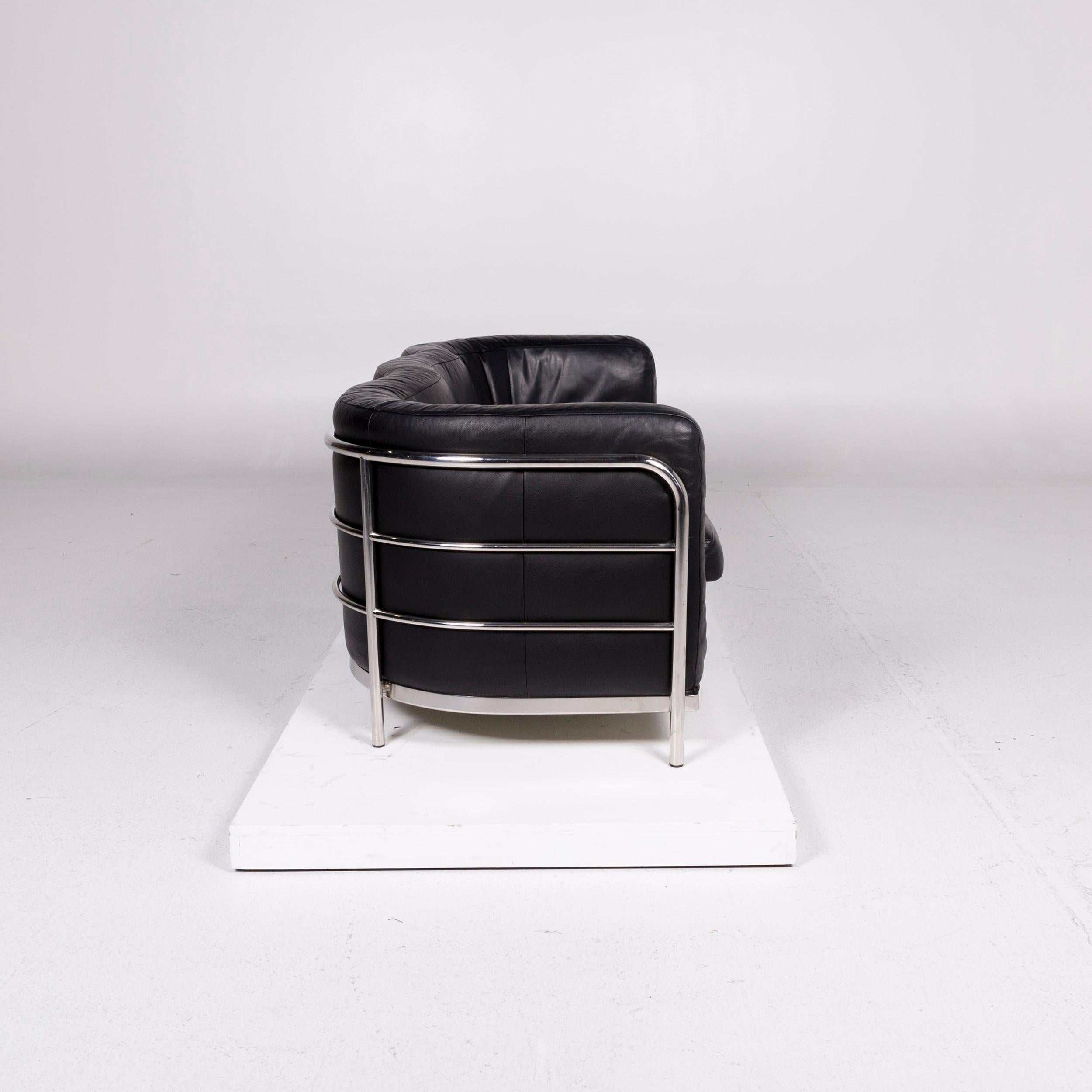 Zanotta Onda Leather Sofa Black Three-Seat Gionatan de Pas Couch 1