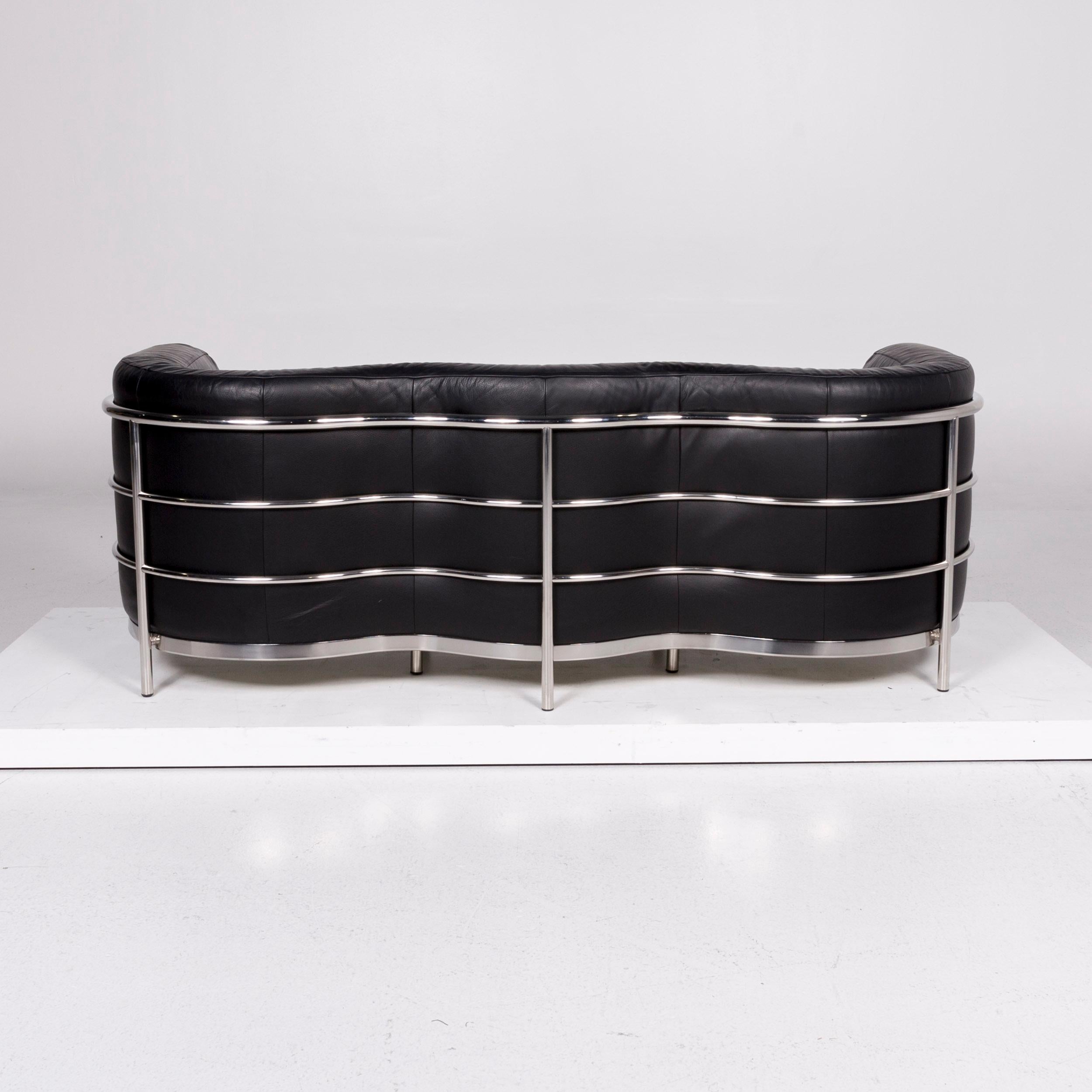 Zanotta Onda Leather Sofa Black Three-Seat Gionatan de Pas Couch 2