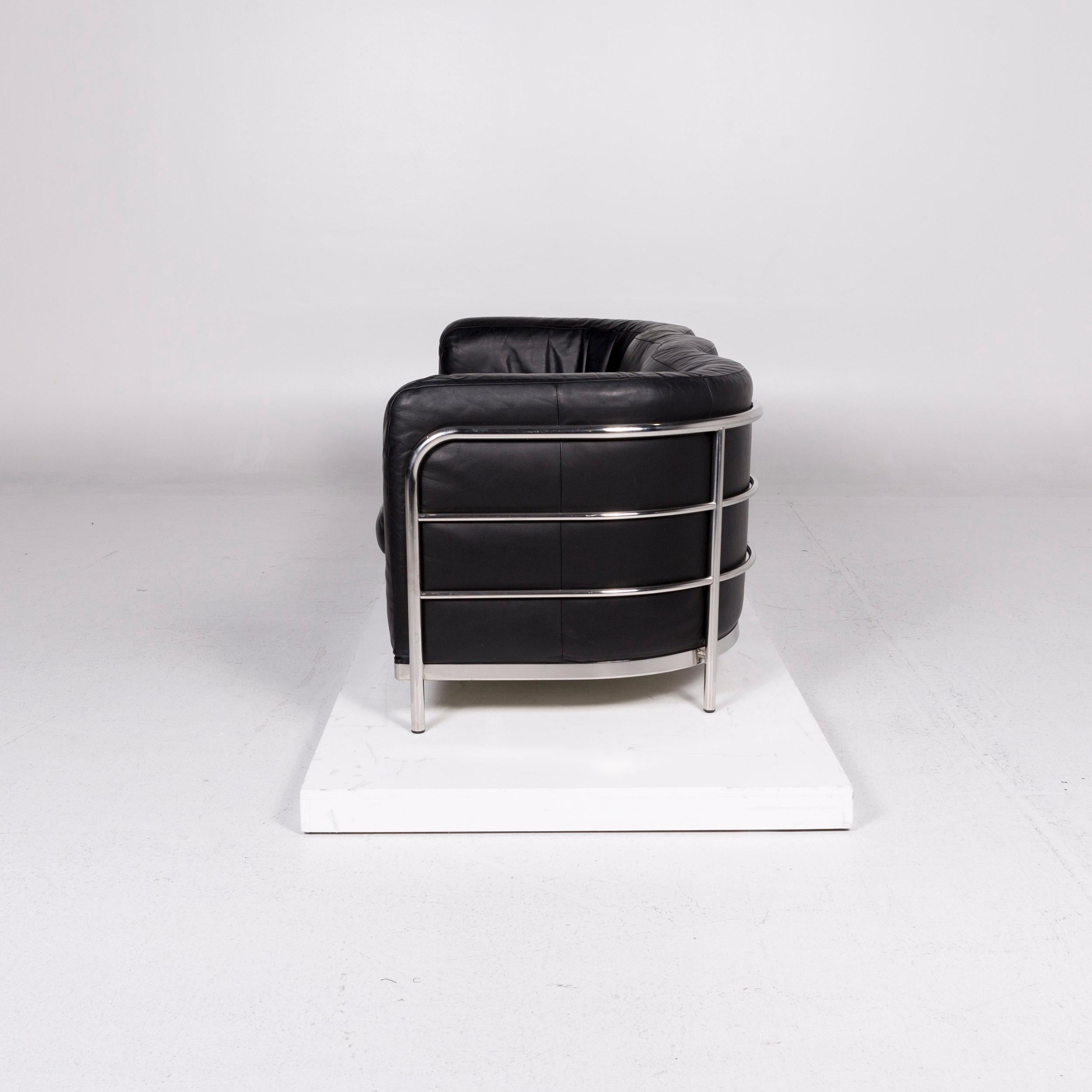 Zanotta Onda Leather Sofa Black Three-Seat Gionatan de Pas Couch 3