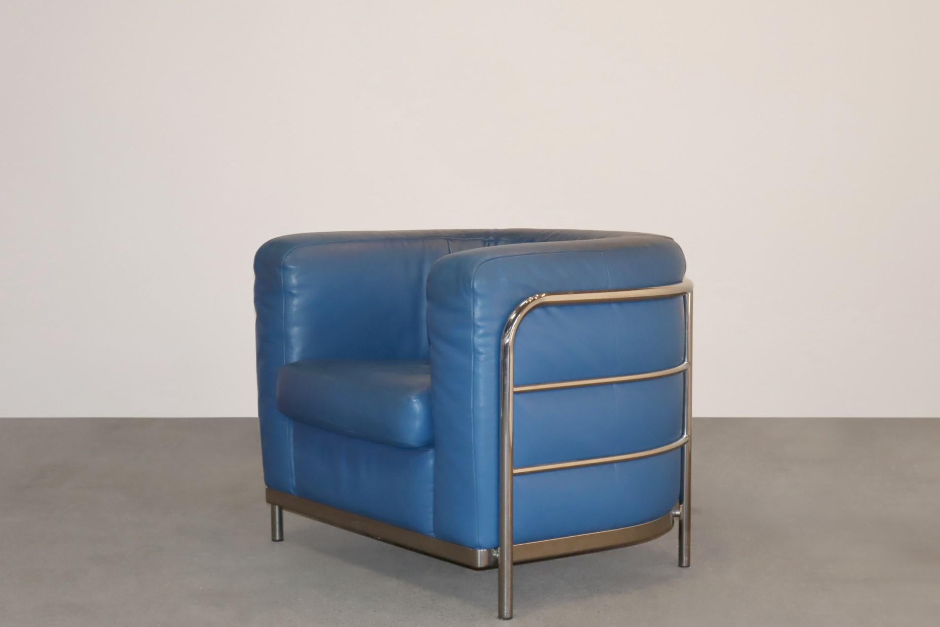 Zanotta Onda, Sesselpaar aus blauem Leder von De Pas, D'urbino (Italienisch)