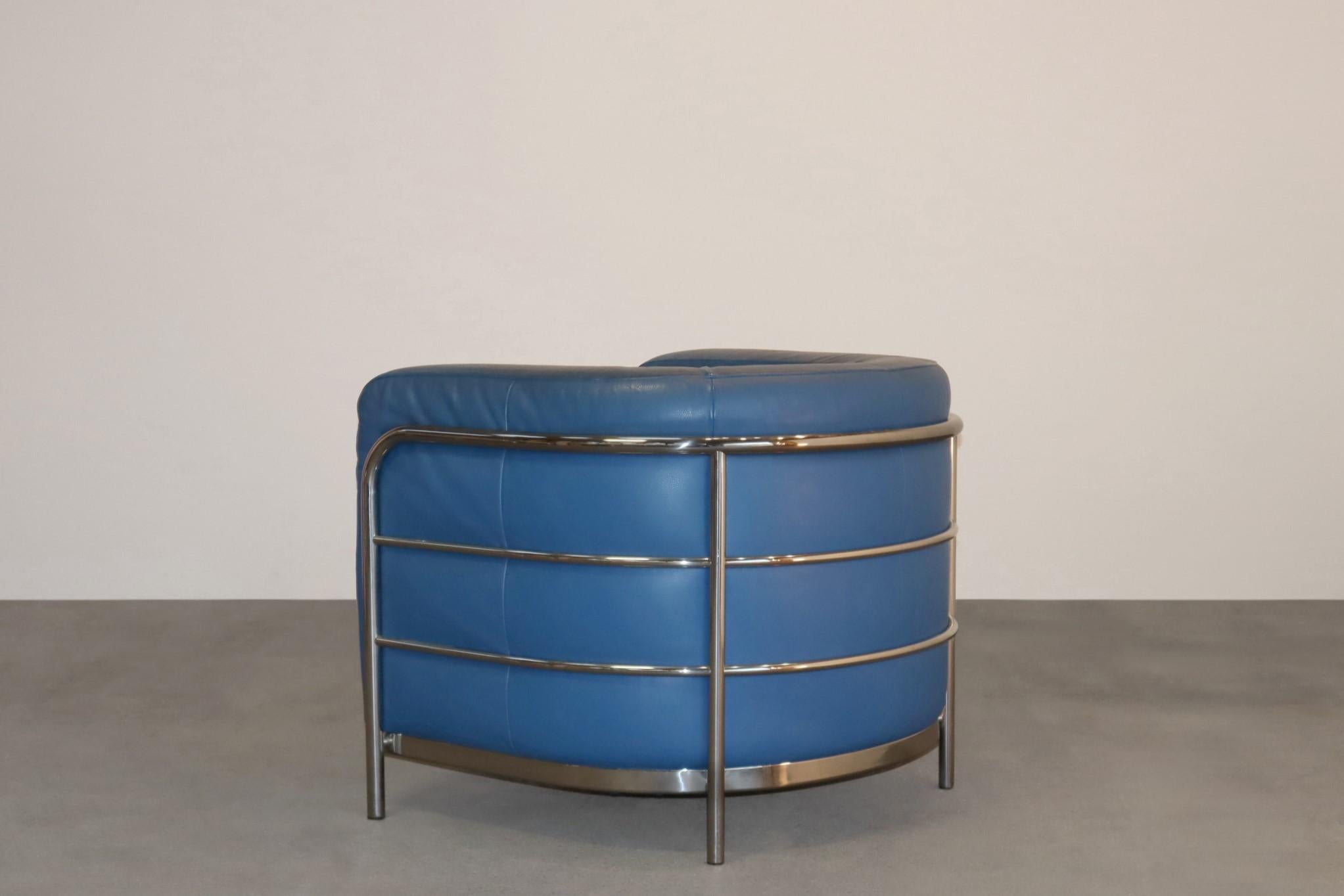 Zanotta Onda, Sesselpaar aus blauem Leder von De Pas, D'urbino (Ende des 20. Jahrhunderts)