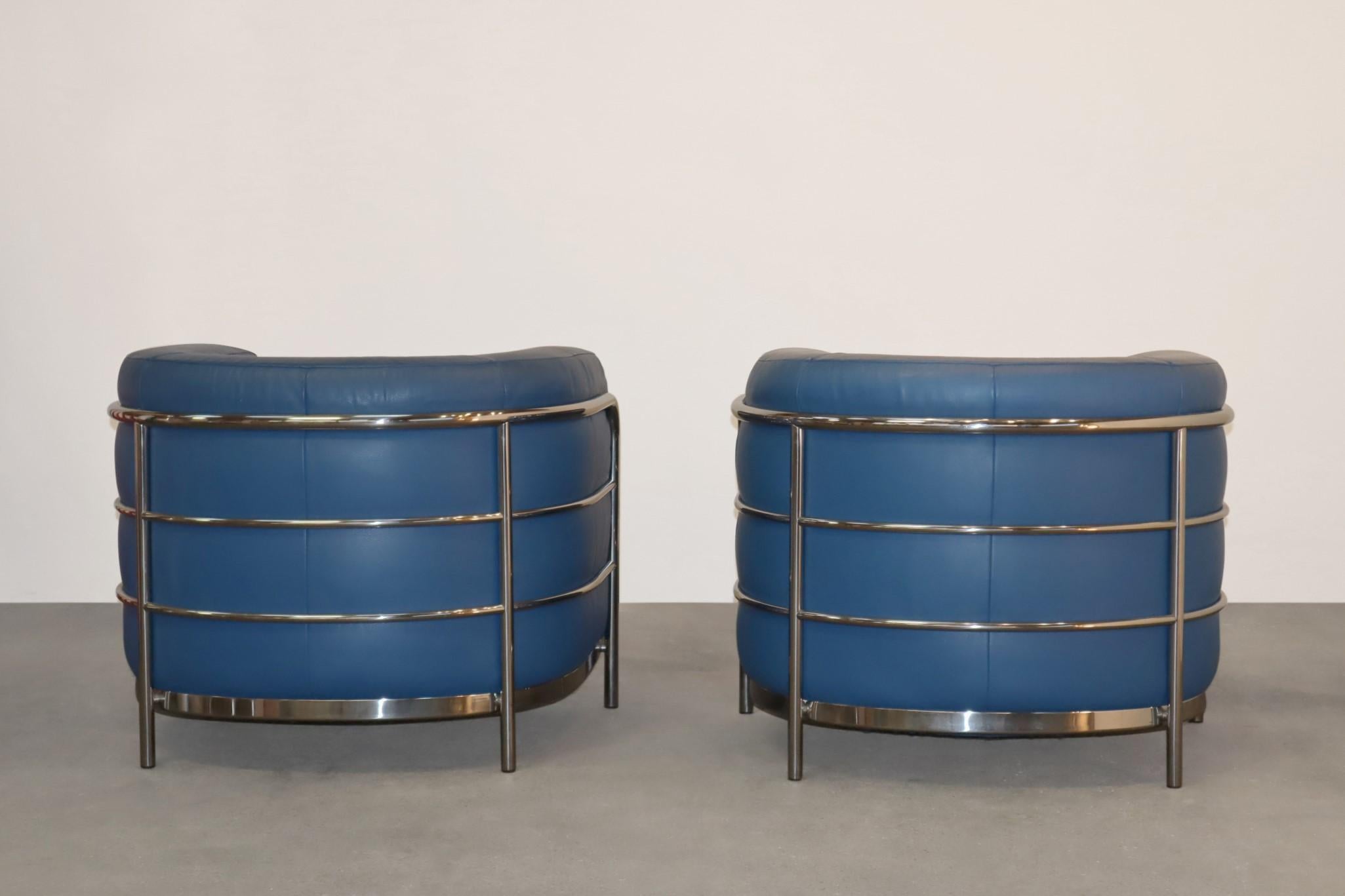 Zanotta Onda, Sesselpaar aus blauem Leder von De Pas, D'urbino 3