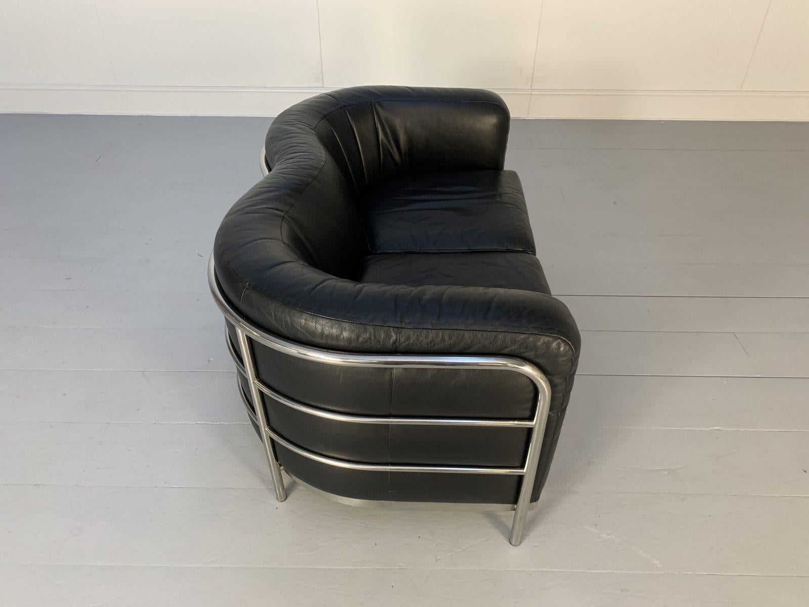 Zanotta “Onda” Sofa – 2-Seat – in Black “Scozia” Leather and Chrome For Sale 6