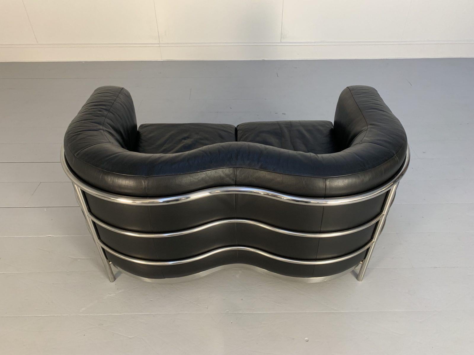 Zanotta “Onda” Sofa – 2-Seat – in Black “Scozia” Leather and Chrome For Sale 7
