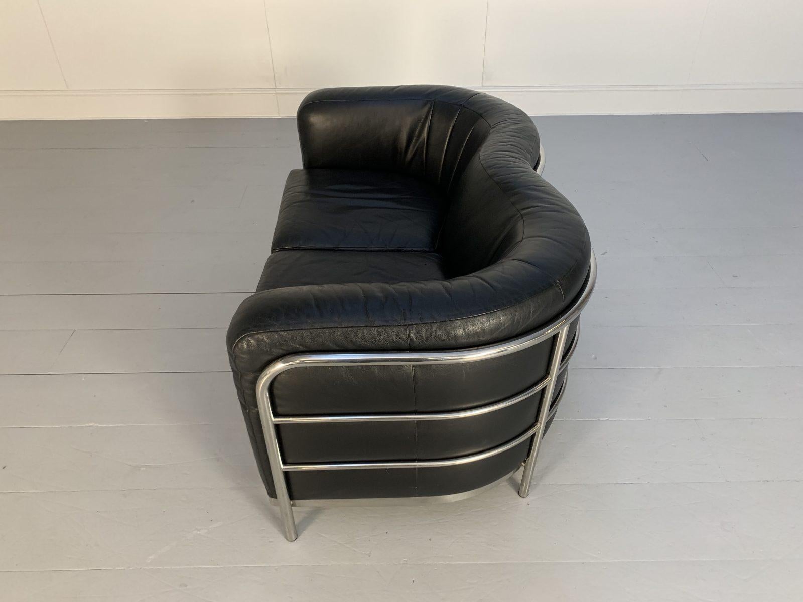 Zanotta “Onda” Sofa – 2-Seat – in Black “Scozia” Leather and Chrome For Sale 8