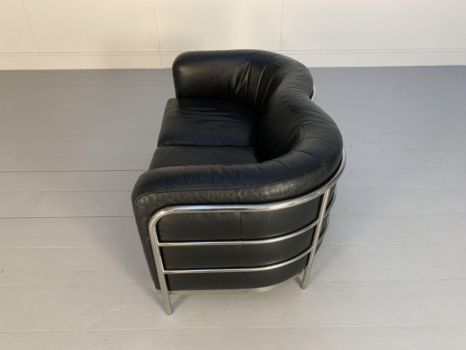 Zanotta Onda Sofa - 2-Sitzer - in schwarzem Scozia Leder und Chrom 8