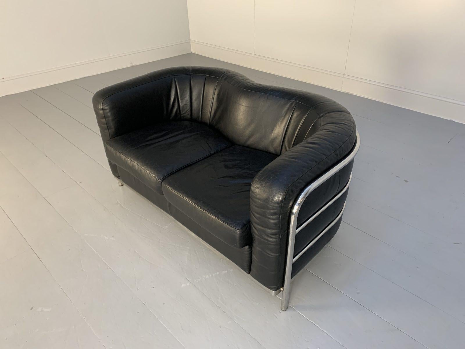 Zanotta “Onda” Sofa – 2-Seat – in Black “Scozia” Leather and Chrome For Sale 1