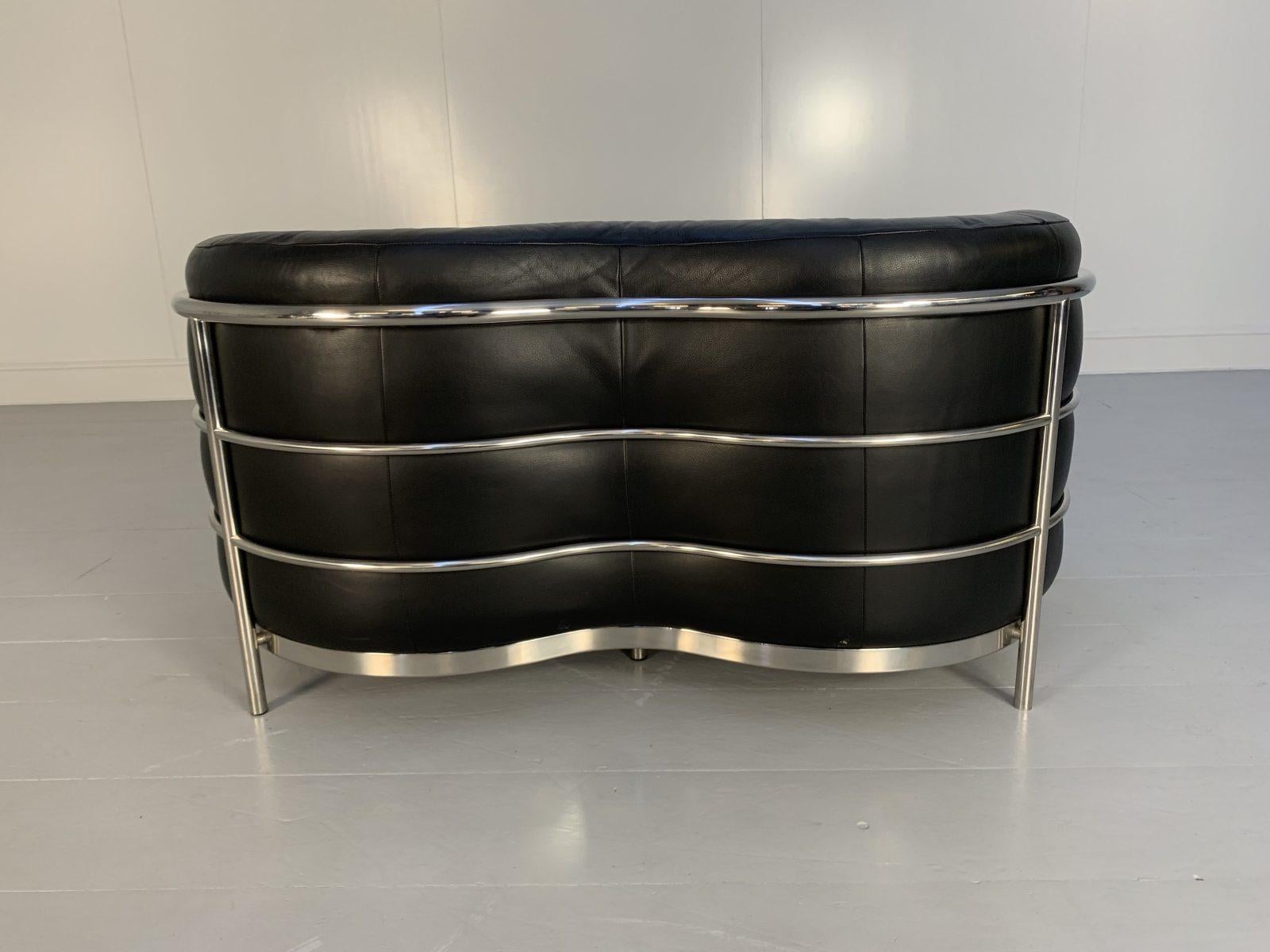 Zanotta “Onda” Sofa – 2-Seat – in Black “Scozia” Leather and Chrome For Sale 4