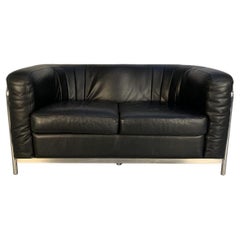 Used Zanotta “Onda” Sofa – 2-Seat – in Black “Scozia” Leather and Chrome