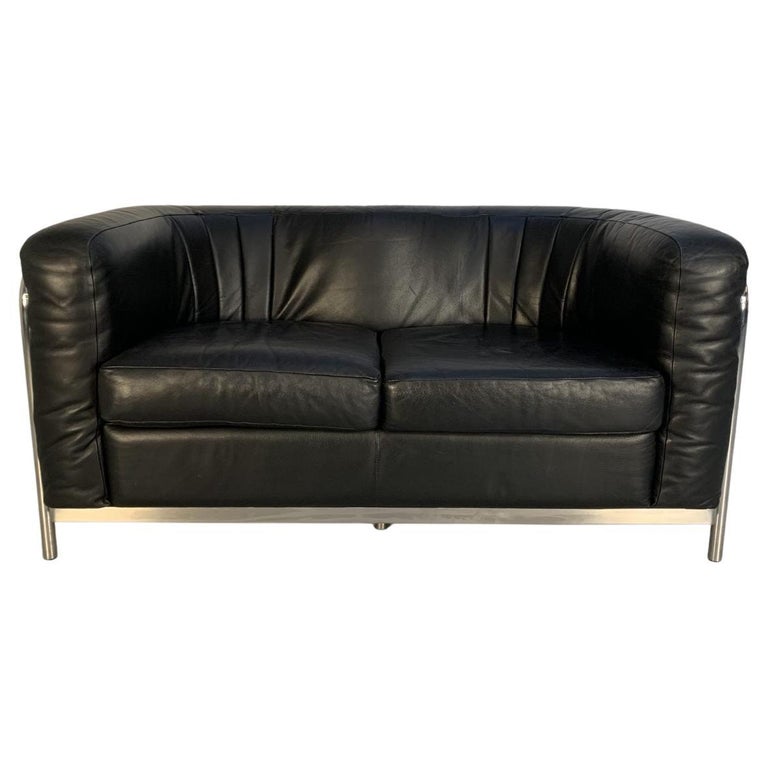 Pence verdieping West Zanotta “Onda” Sofa – 2-Seat – in Black “Scozia” Leather and Chrome For  Sale at 1stDibs
