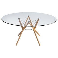 Zanotta Orione Table in Plate Glass Top & Natural Oak Frame by Roberto Barbieri