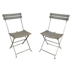 Retro Zanotta, Pair of Grey Leather and White Lacquered Metal Folding Chairs, Italian