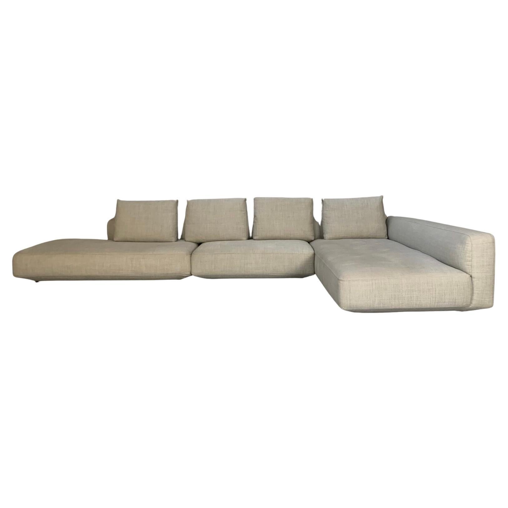 Zanotta “Pianoalto" 6-seat L-shape sofa – in neutral grey linen  For Sale