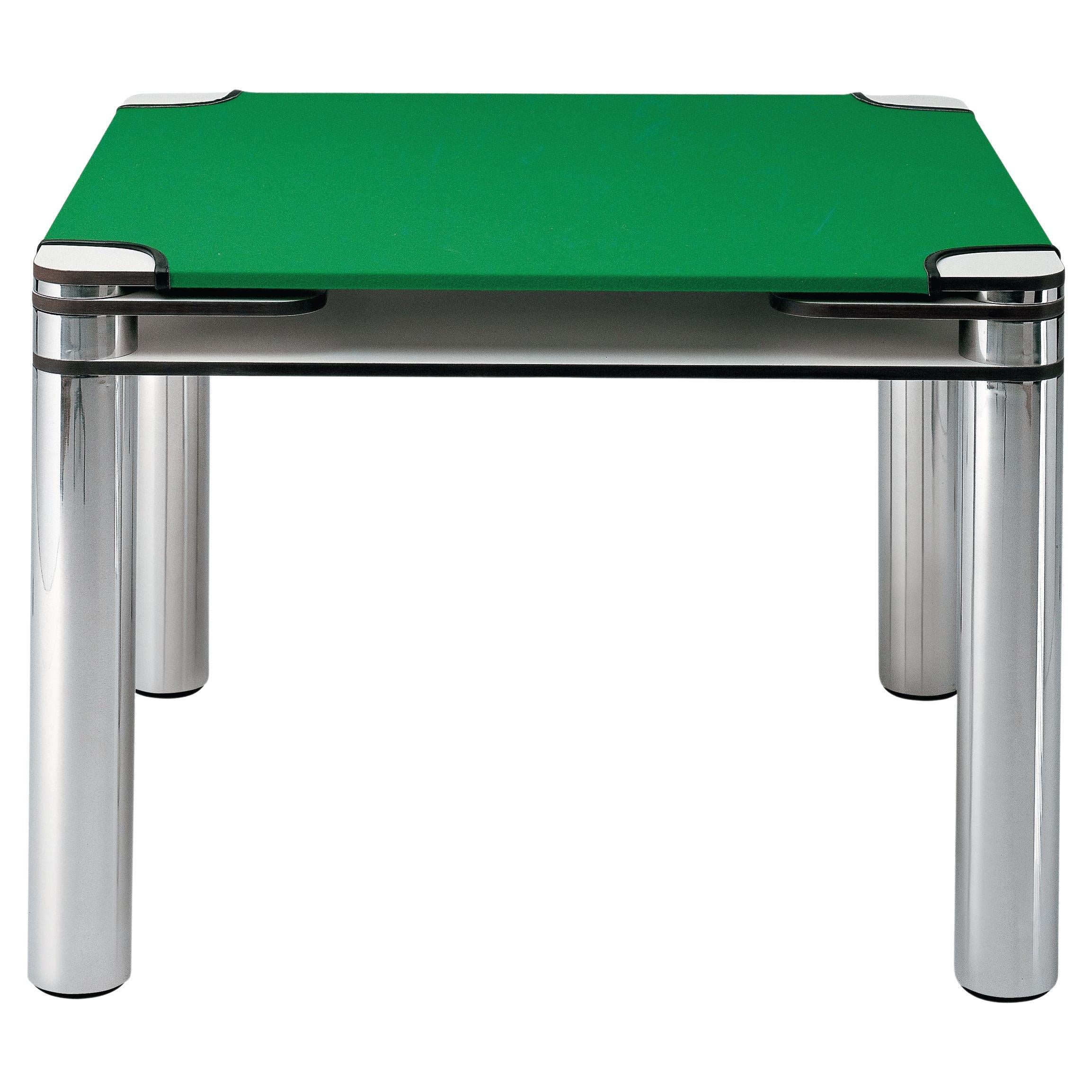 Zanotta Poker Card Table in Double Top White Plastic Laminate and Green Leather For Sale