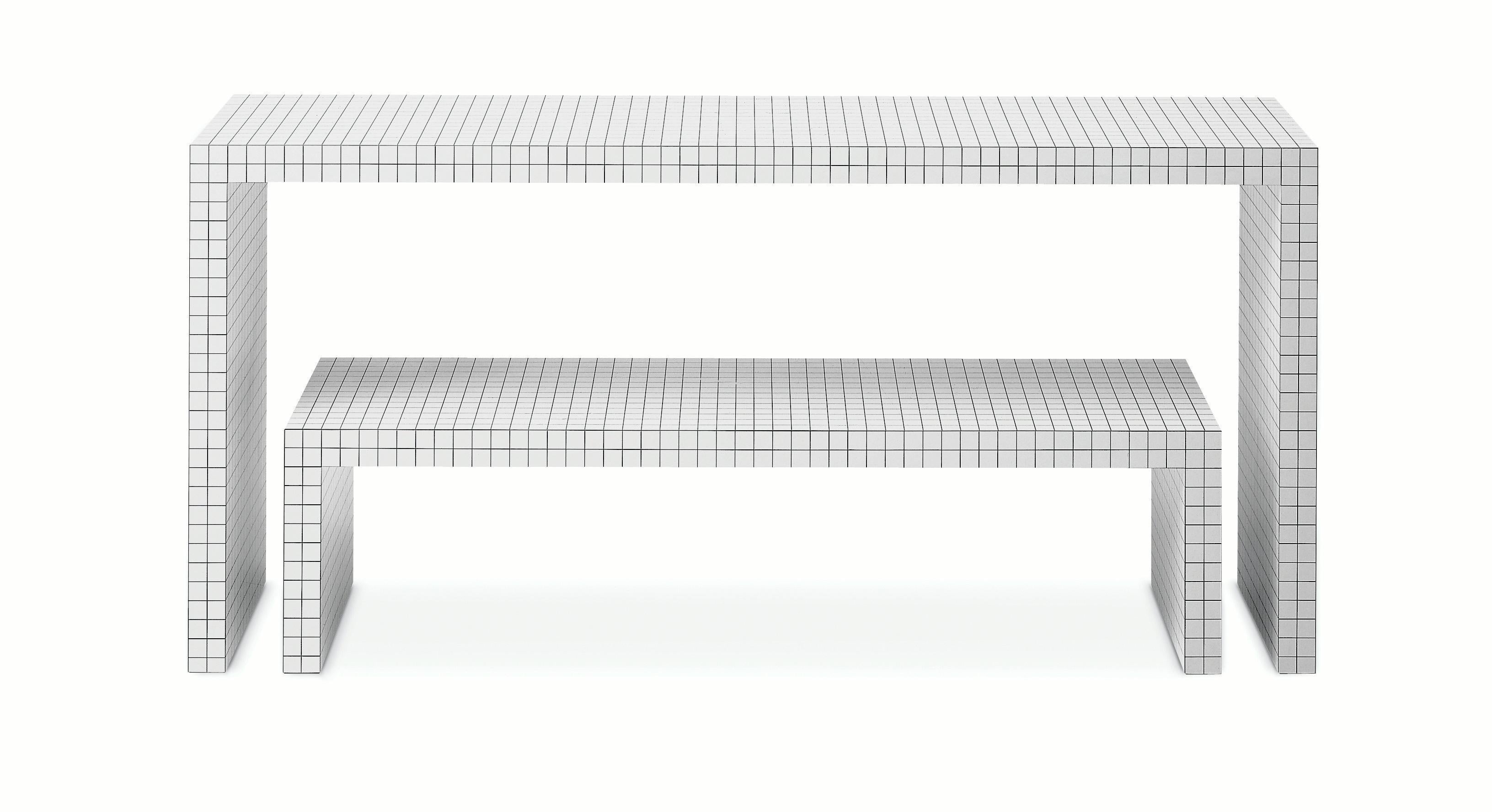 Zanotta Quaderna Console Table in White Plastic Laminate by Superstudio

Honeycomb core structure coated with white plastic laminate, digitally printed with black squares at 1 3/16” spacing.

What we are talking about here are the terrible kids of