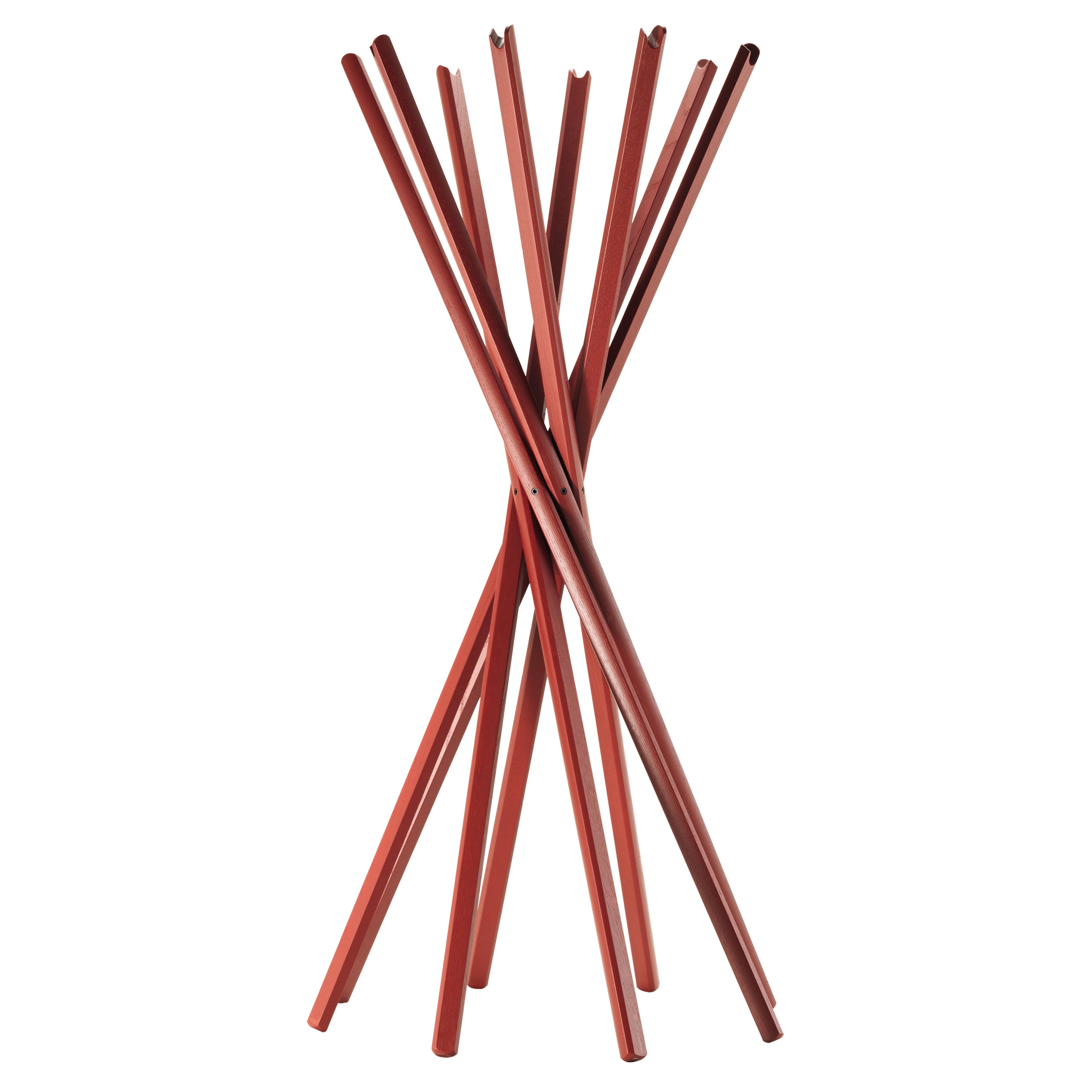 Zanotta Sciangai Adjustable Clothes Stand with Frame in Burgundy Varnished Ash For Sale