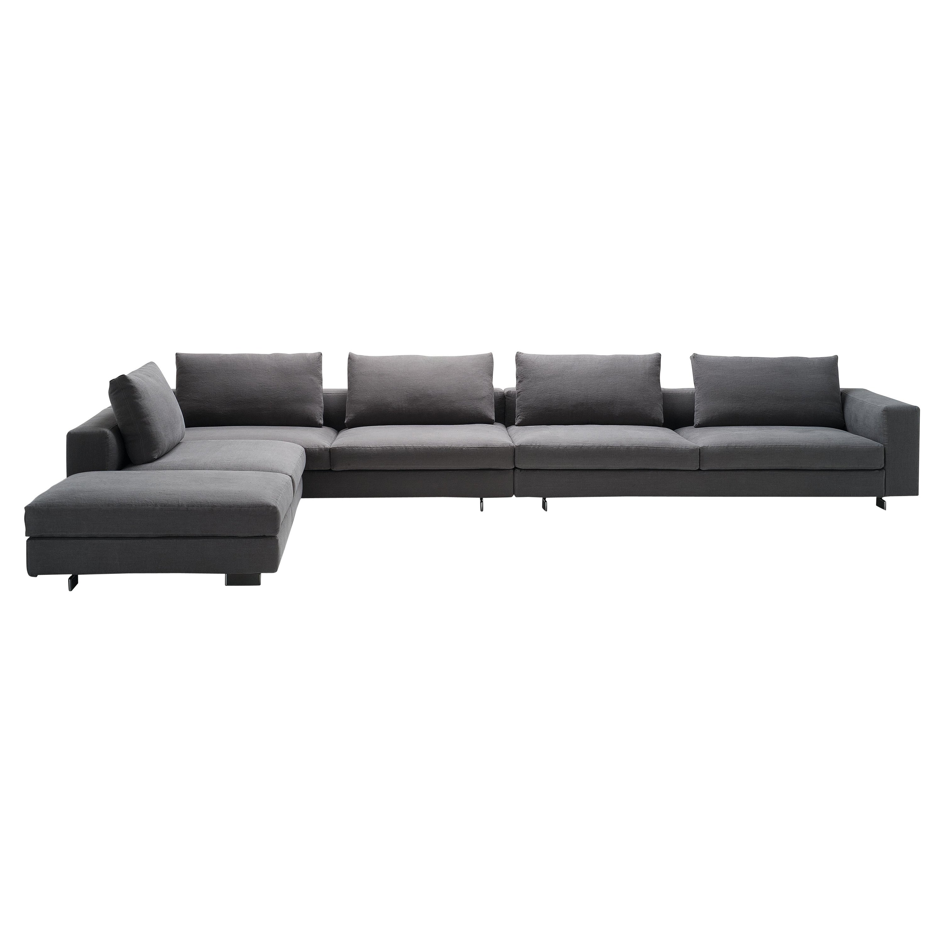 Zanotta Scott Modular Sofa in Teatro Gray Fabric with Nickel Plated Black Feet