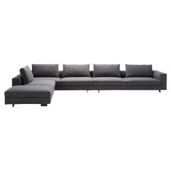 Zanotta Scott Modular Sofa in Teatro Gray Fabric with Nickel Plated Black Feet