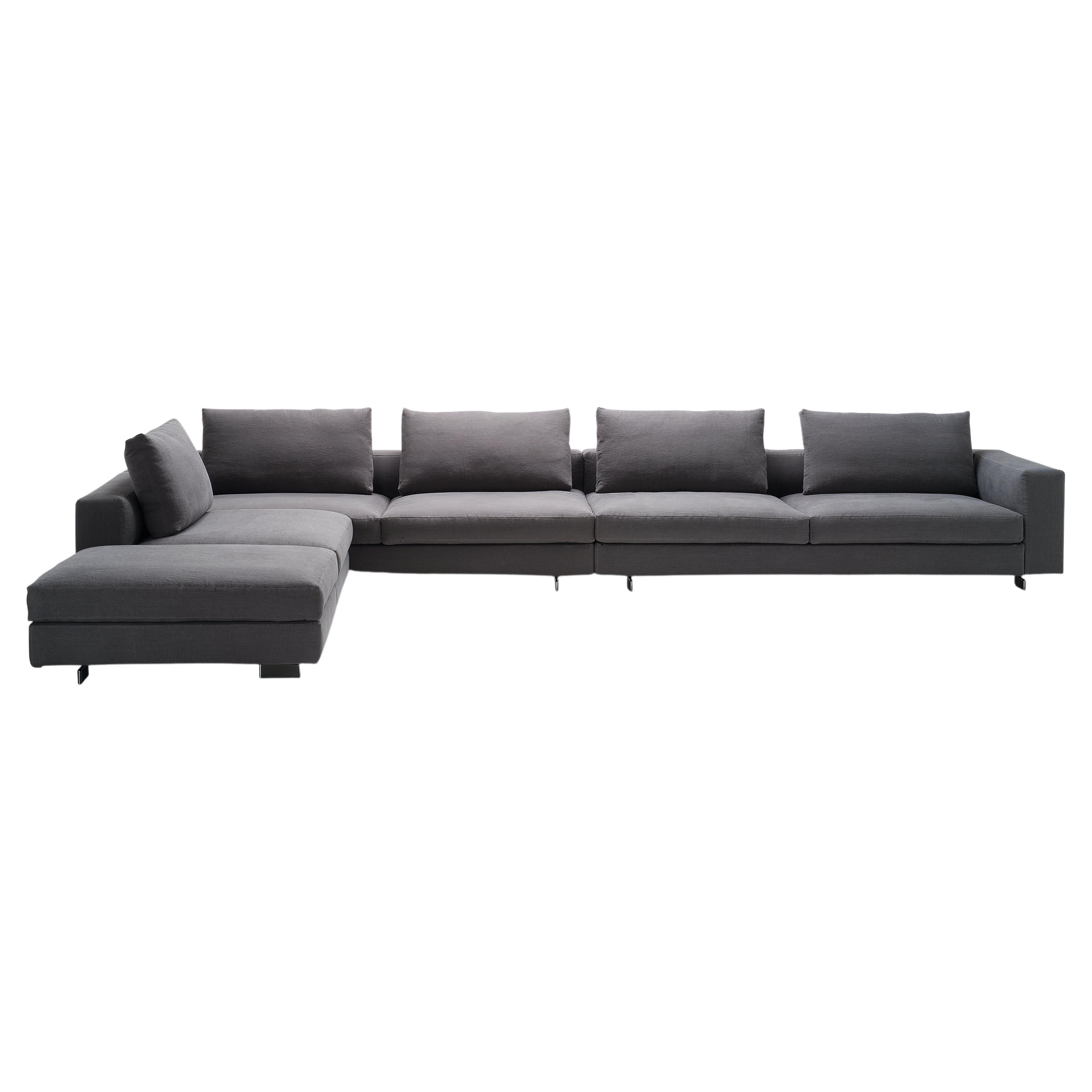 Zanotta Scott Modular Sofa in Top Gray Fabric with Nickel Plated Black Feet For Sale