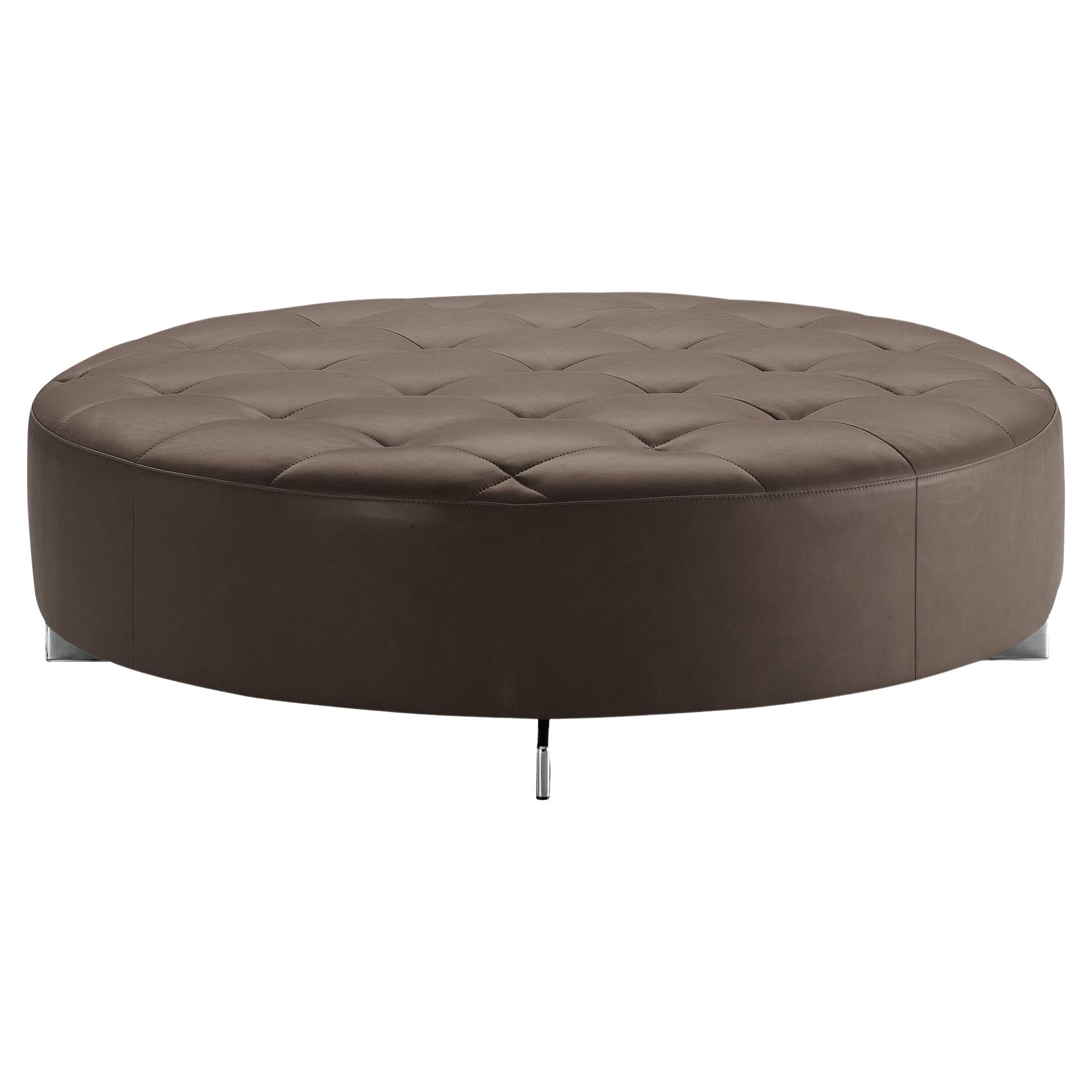 Zanotta Scott Pouf in Brown Nappa Leather with Polished Aluminum Frame For Sale