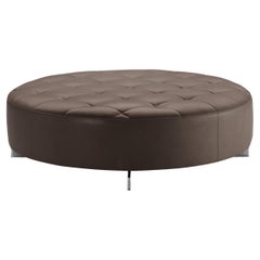 Zanotta Scott Pouf in Brown Nappa Leather with Polished Aluminum Frame