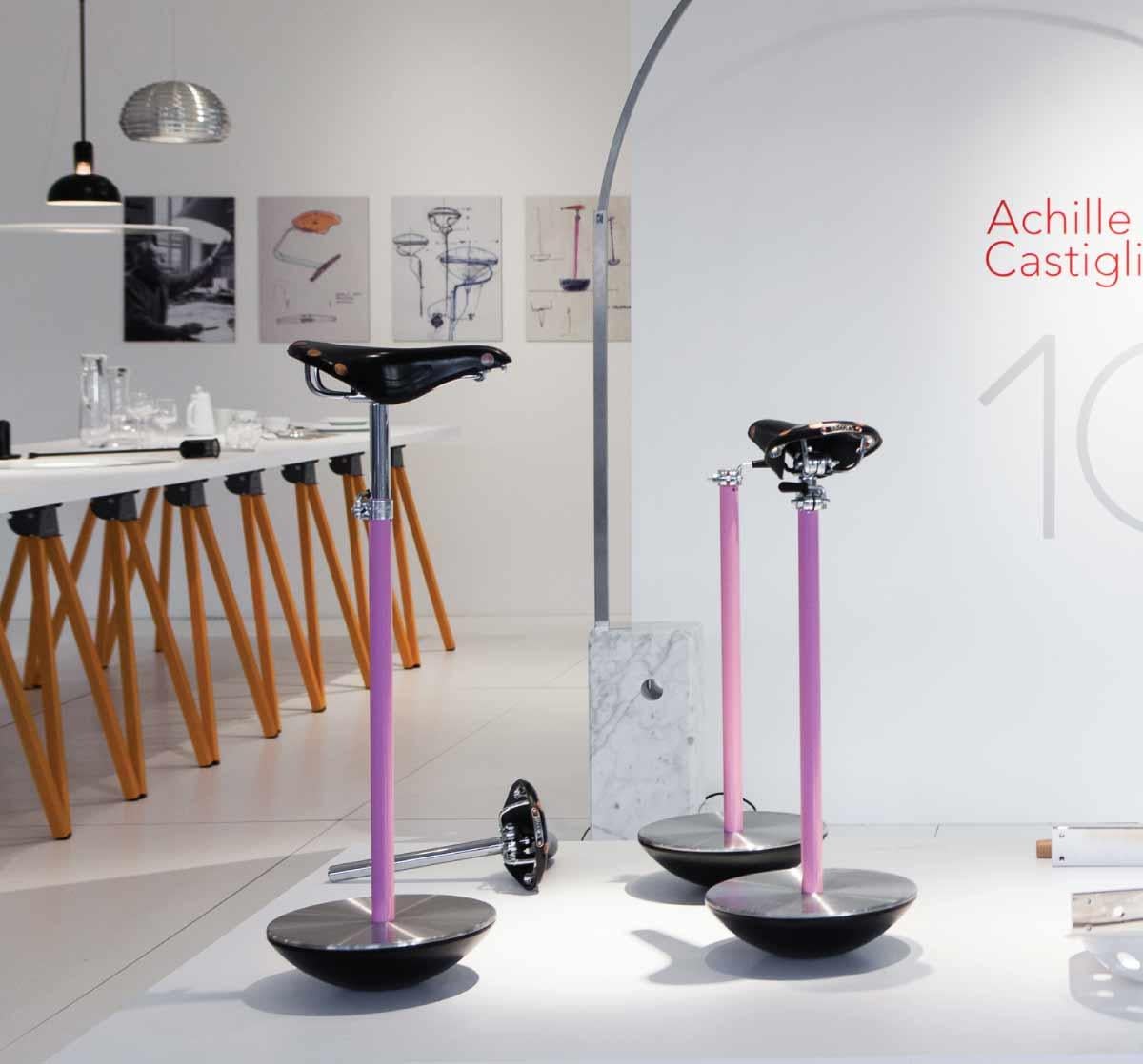 Zanotta Sella Bicycle Pink Stool by  Achille and Pier Giacomo Castiglioni For Sale 4