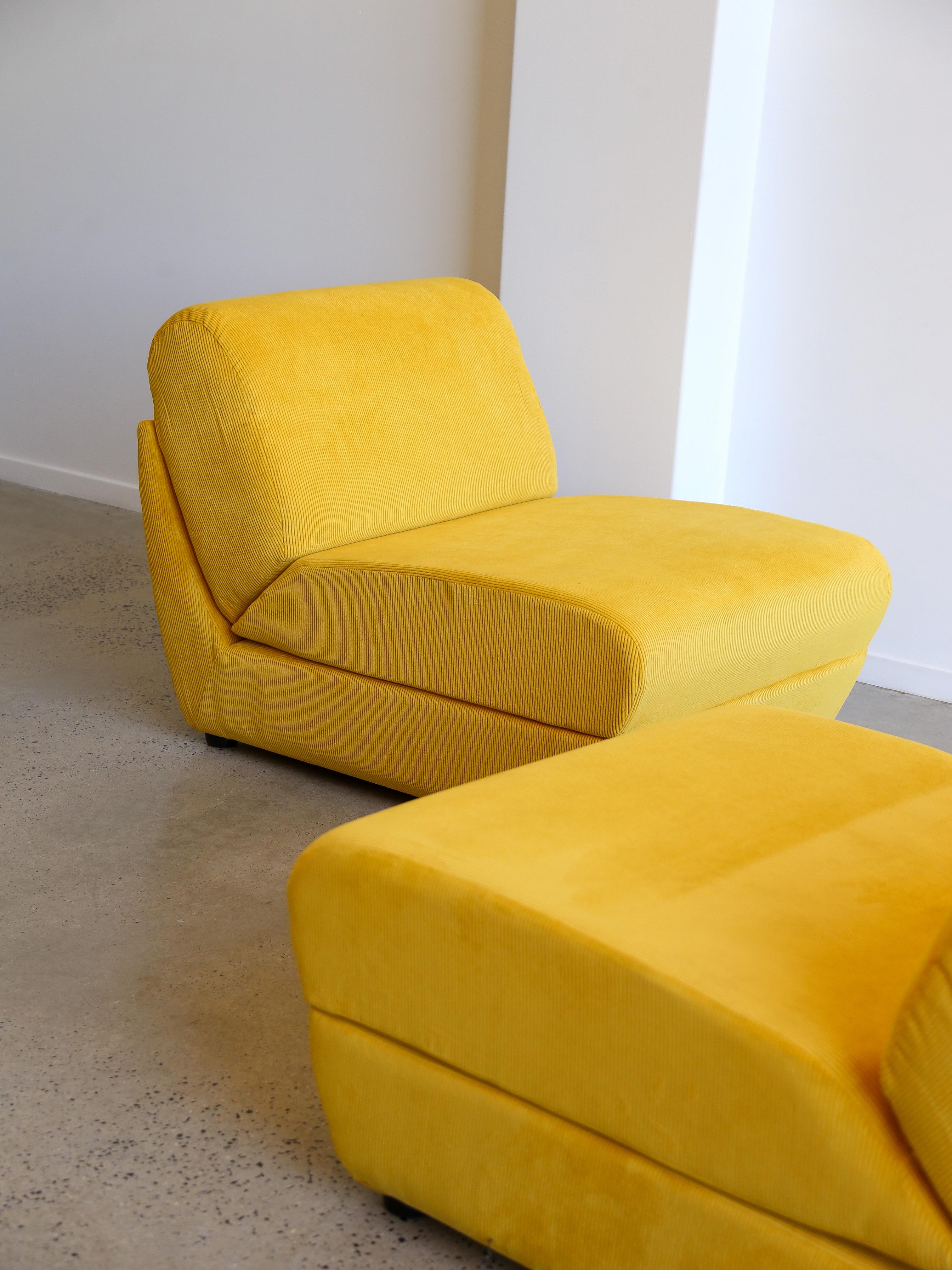 Zanotta Set of Two Yellow Velvet Lounge Chairs 5