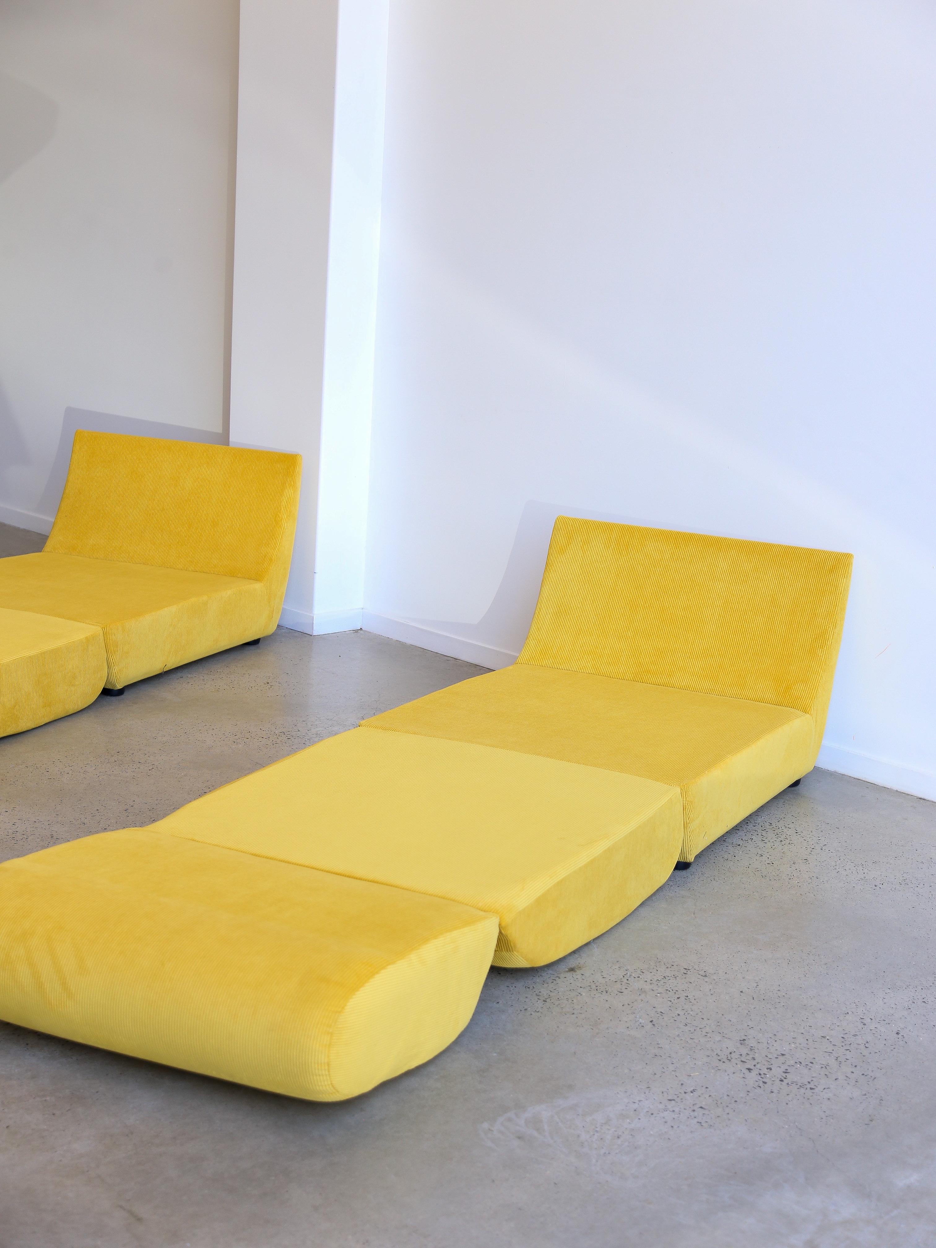 Mid-Century Modern Zanotta Set of Two Yellow Velvet Lounge Chairs