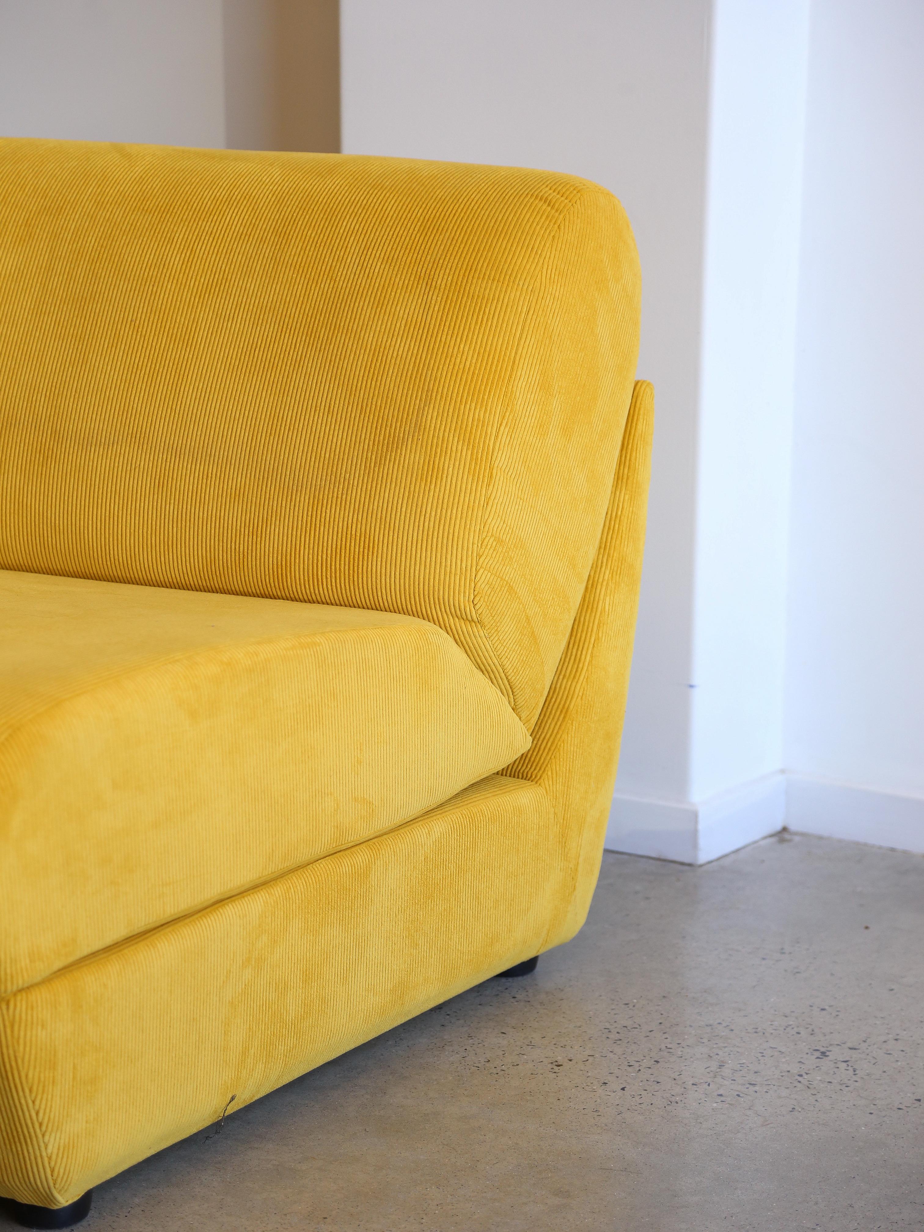 Italian Zanotta Set of Two Yellow Velvet Lounge Chairs