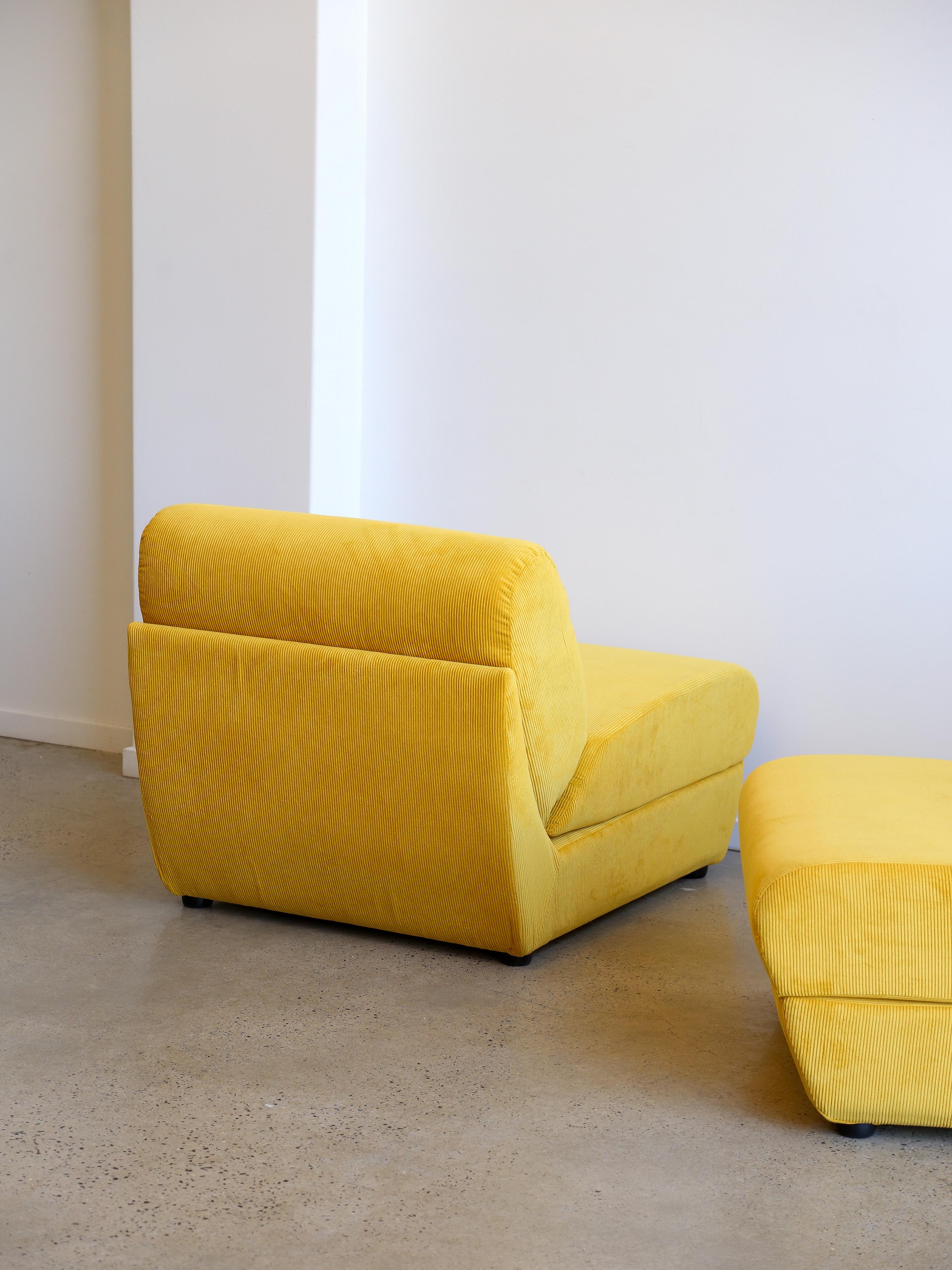 Zanotta Set of Two Yellow Velvet Lounge Chairs In Good Condition In Byron Bay, NSW