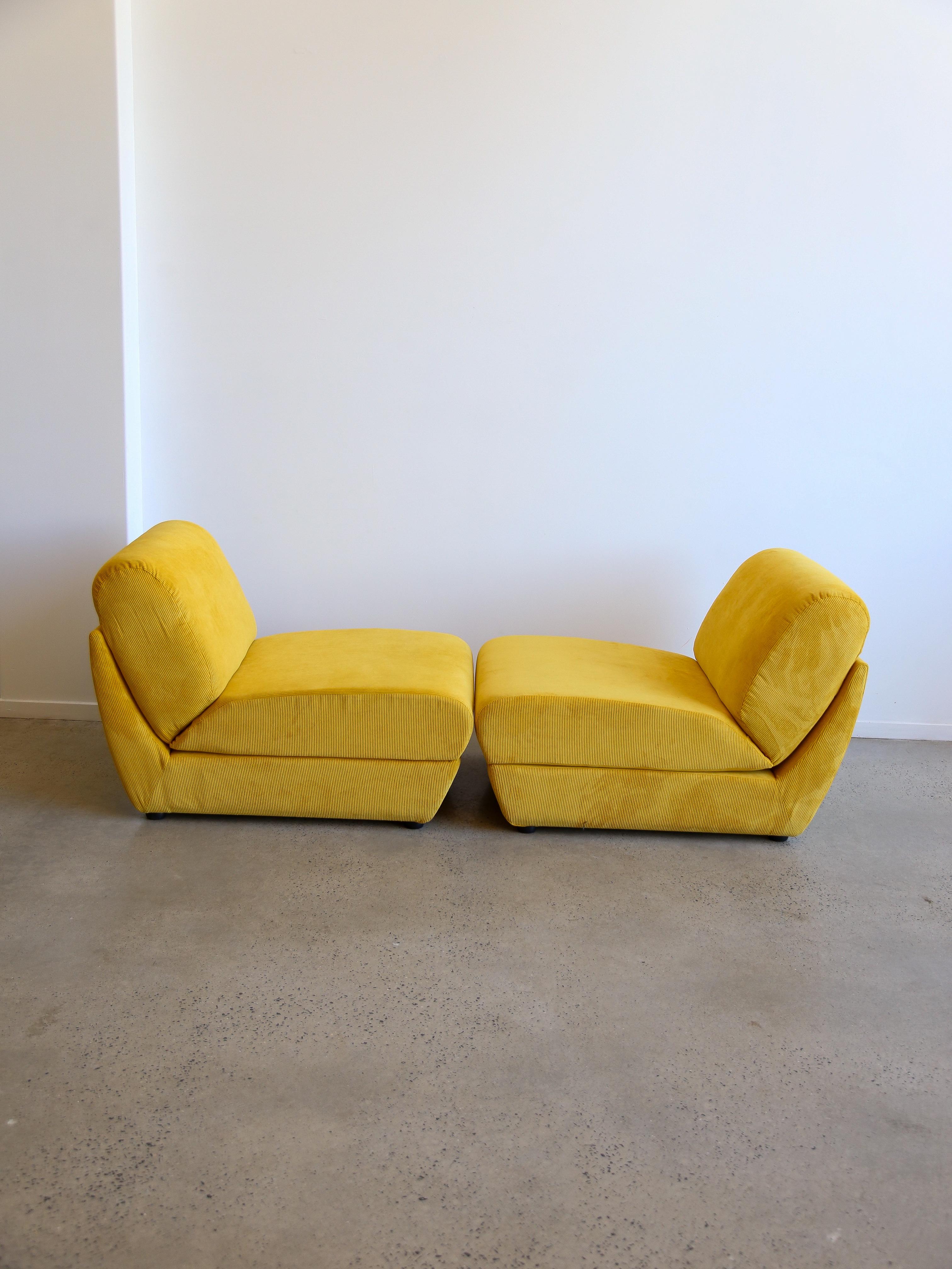 Late 20th Century Zanotta Set of Two Yellow Velvet Lounge Chairs
