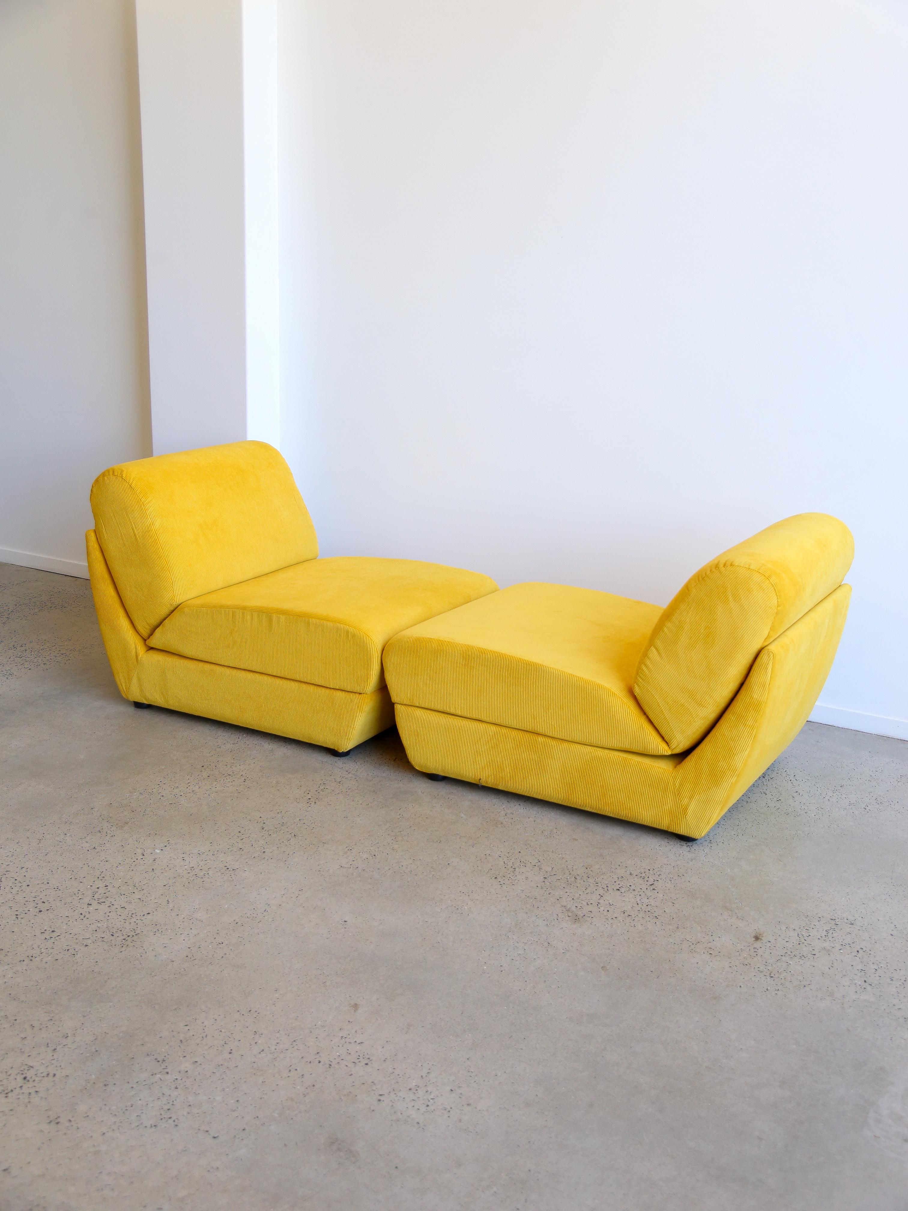 Zanotta Set of Two Yellow Velvet Lounge Chairs 1