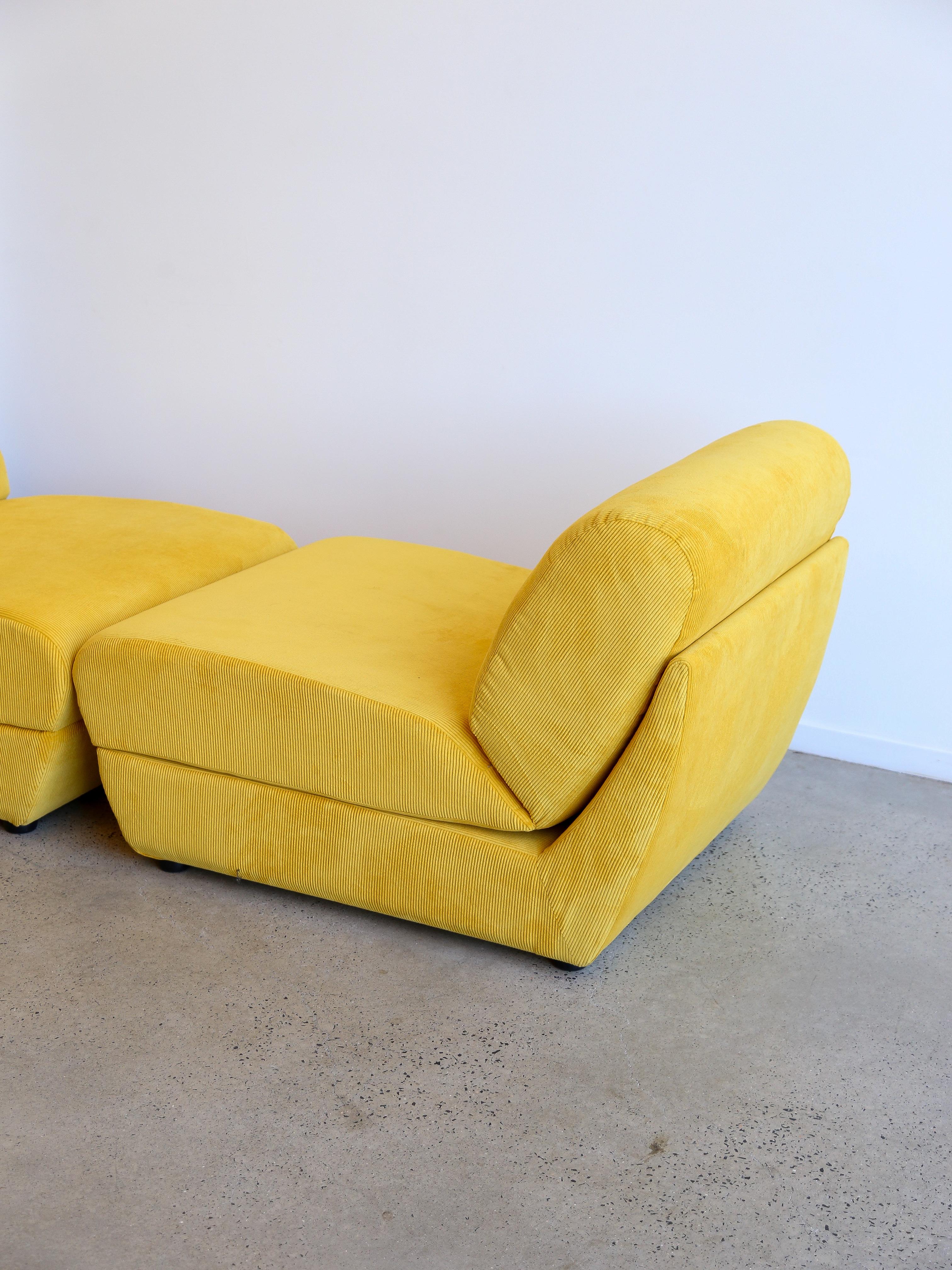 Zanotta Set of Two Yellow Velvet Lounge Chairs 2