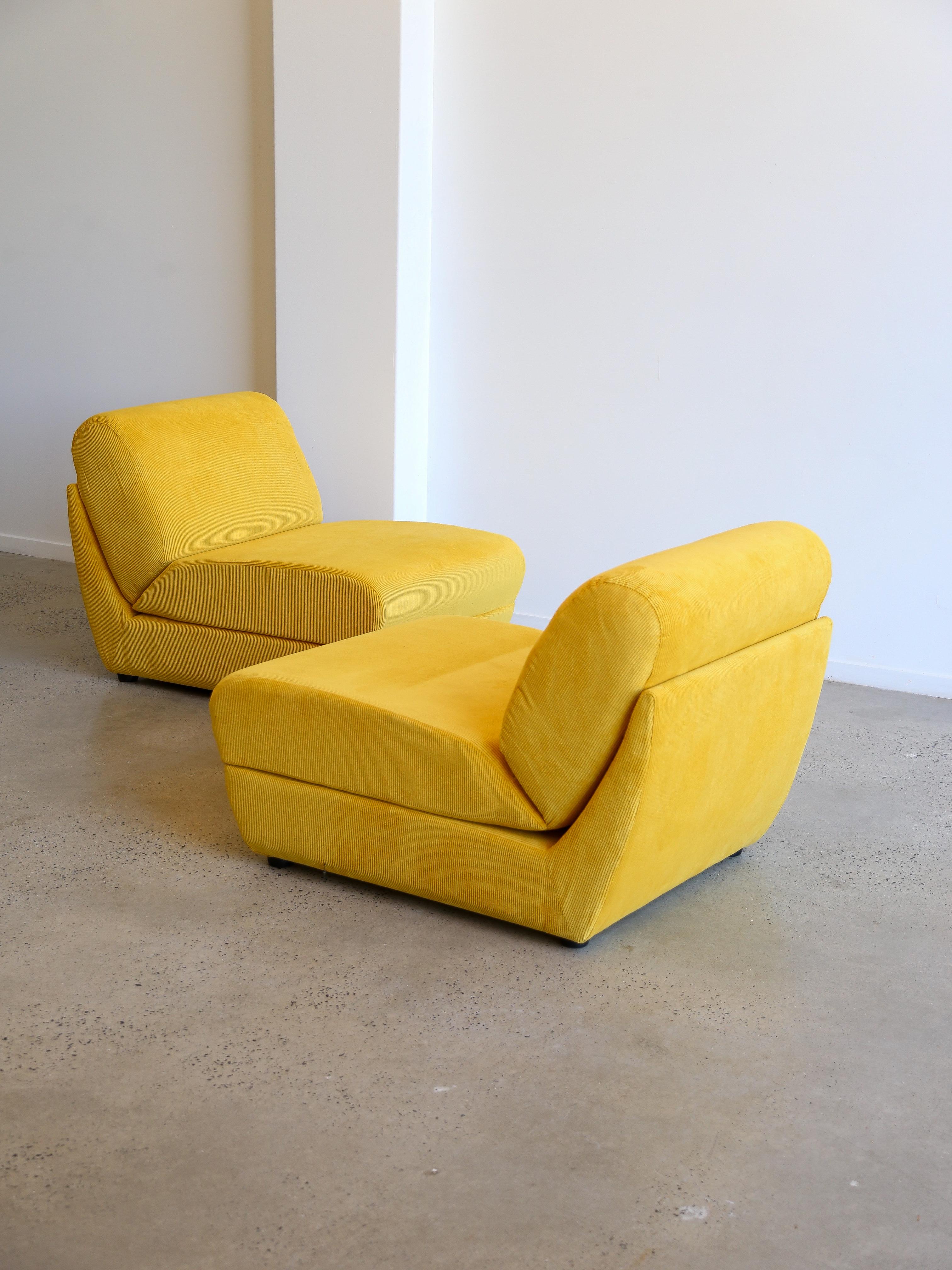 Zanotta Set of Two Yellow Velvet Lounge Chairs 3
