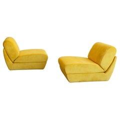 Vintage Zanotta Set of Two Yellow Velvet Lounge Chairs