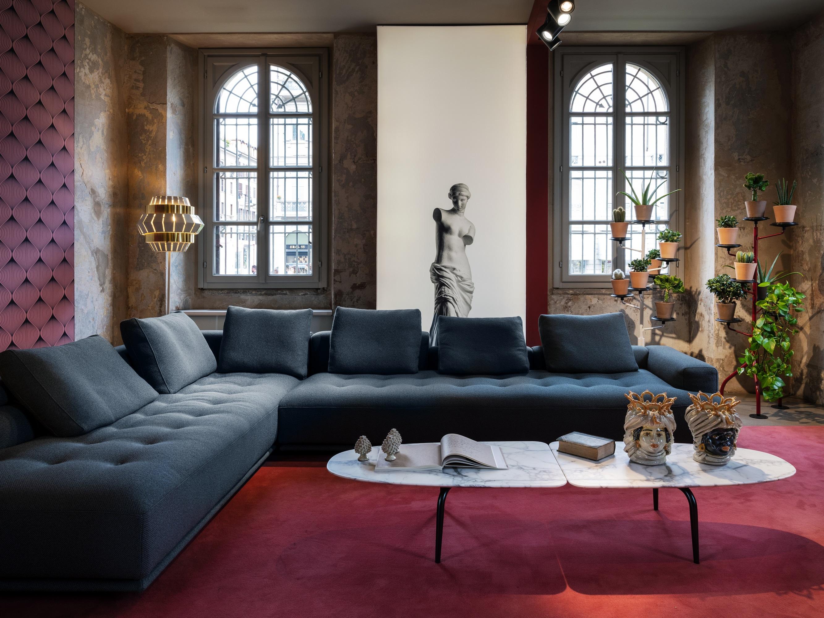 Italian Zanotta Shiki Monobloc Sofa in Torre Fabric & Wooden Base by Damian Williamson For Sale