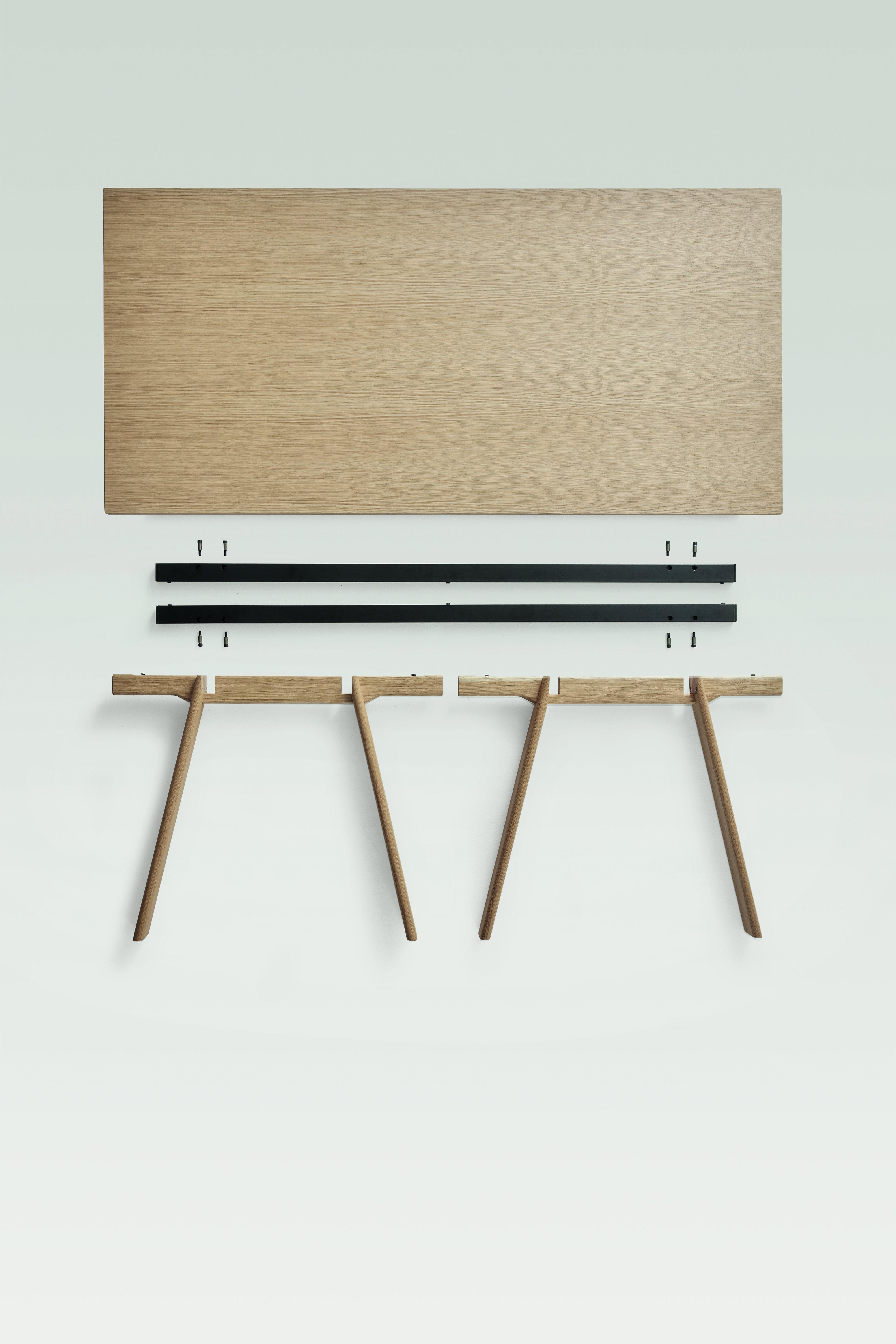 Contemporary Zanotta Small Ambrosiano Table in Onsernone Stone Top with Natural Oak Frame For Sale