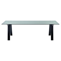 Zanotta Small Ambrosiano Table in Smoky Grey Glass with Black Frame by Mist-o