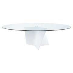 Petite table Zanotta Elica avec plateau en verre transparent et cadre blanc par Prospero Rasulo