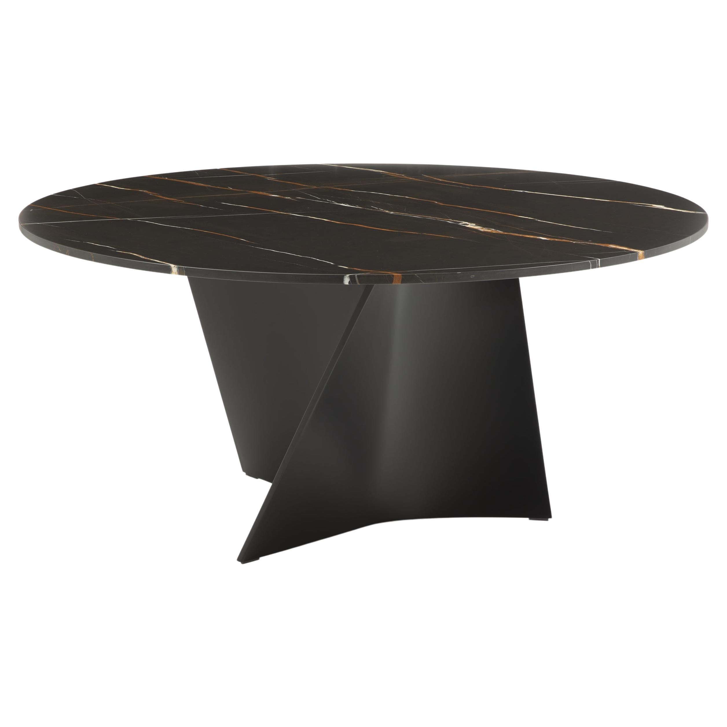 Zanotta Small Elica Table in Sahara Noir Marble Top with Black Frame For Sale