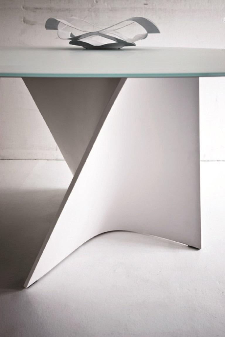 Contemporary Zanotta Small Elica Table in White Plate Glass Top & White Frame For Sale