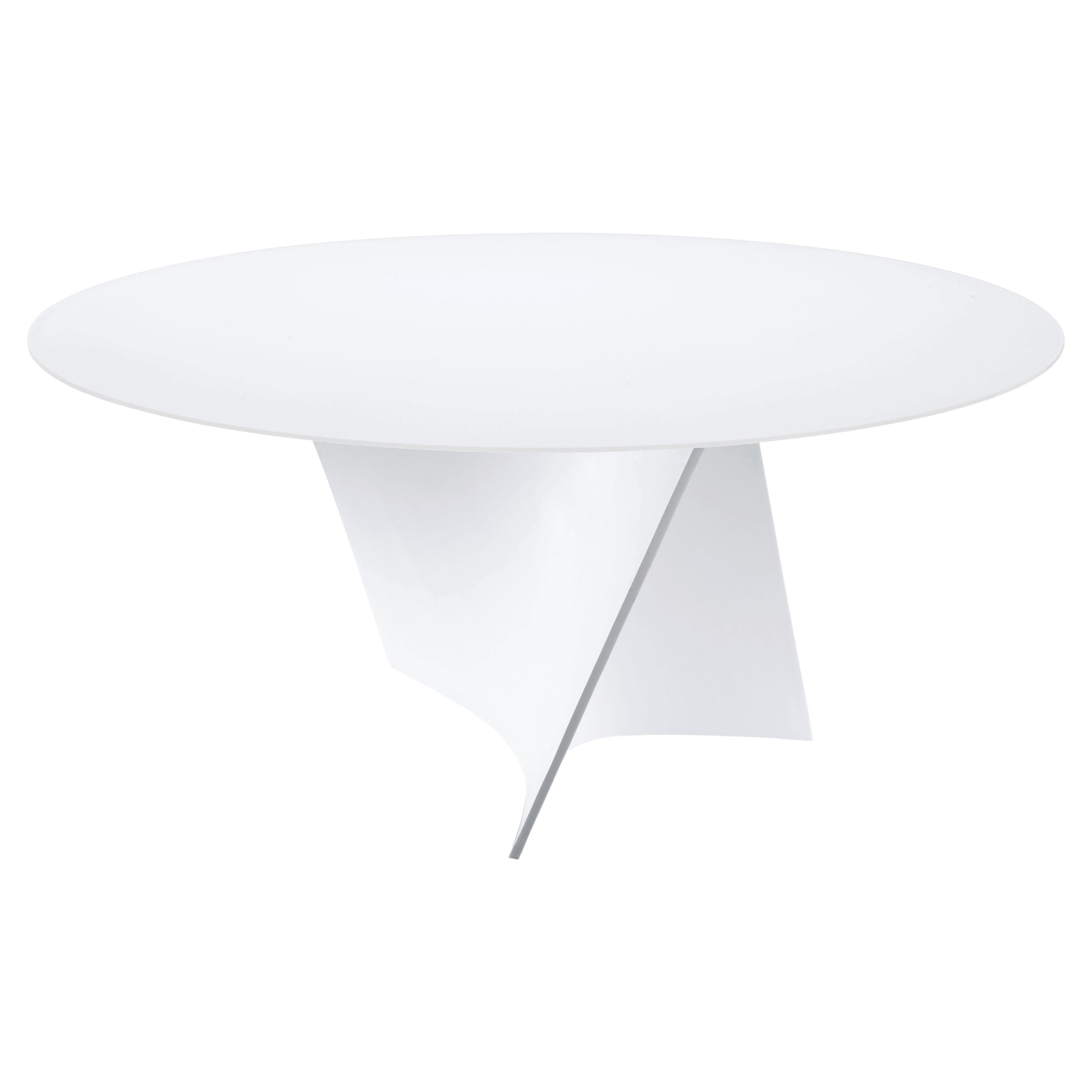 Zanotta Kleiner Elica-Tisch aus Weißblech mit Glasplatte und weißem Rahmen im Angebot