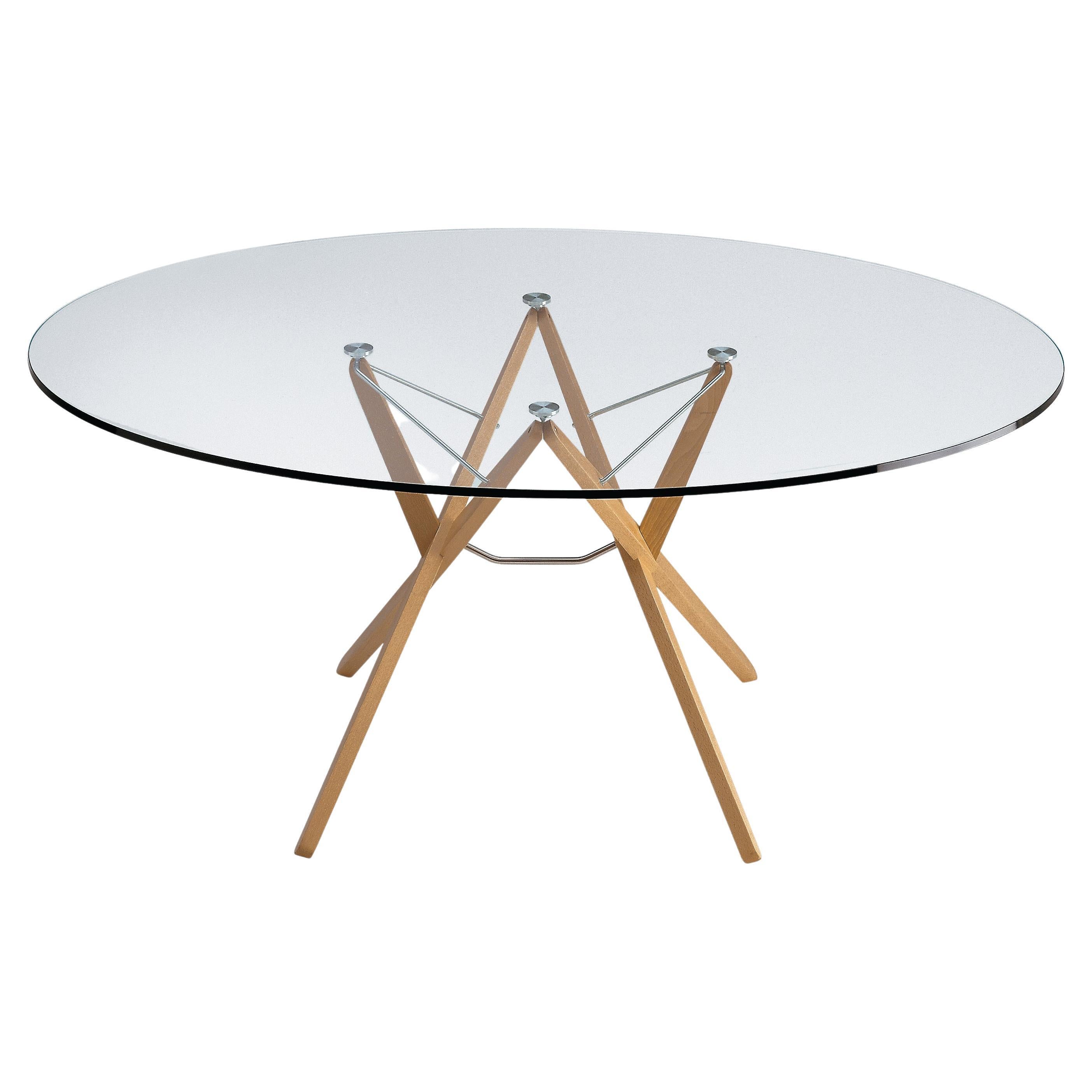 Zanotta Small Orione Table in Plate Glass Top with Natural Oak Frame For Sale