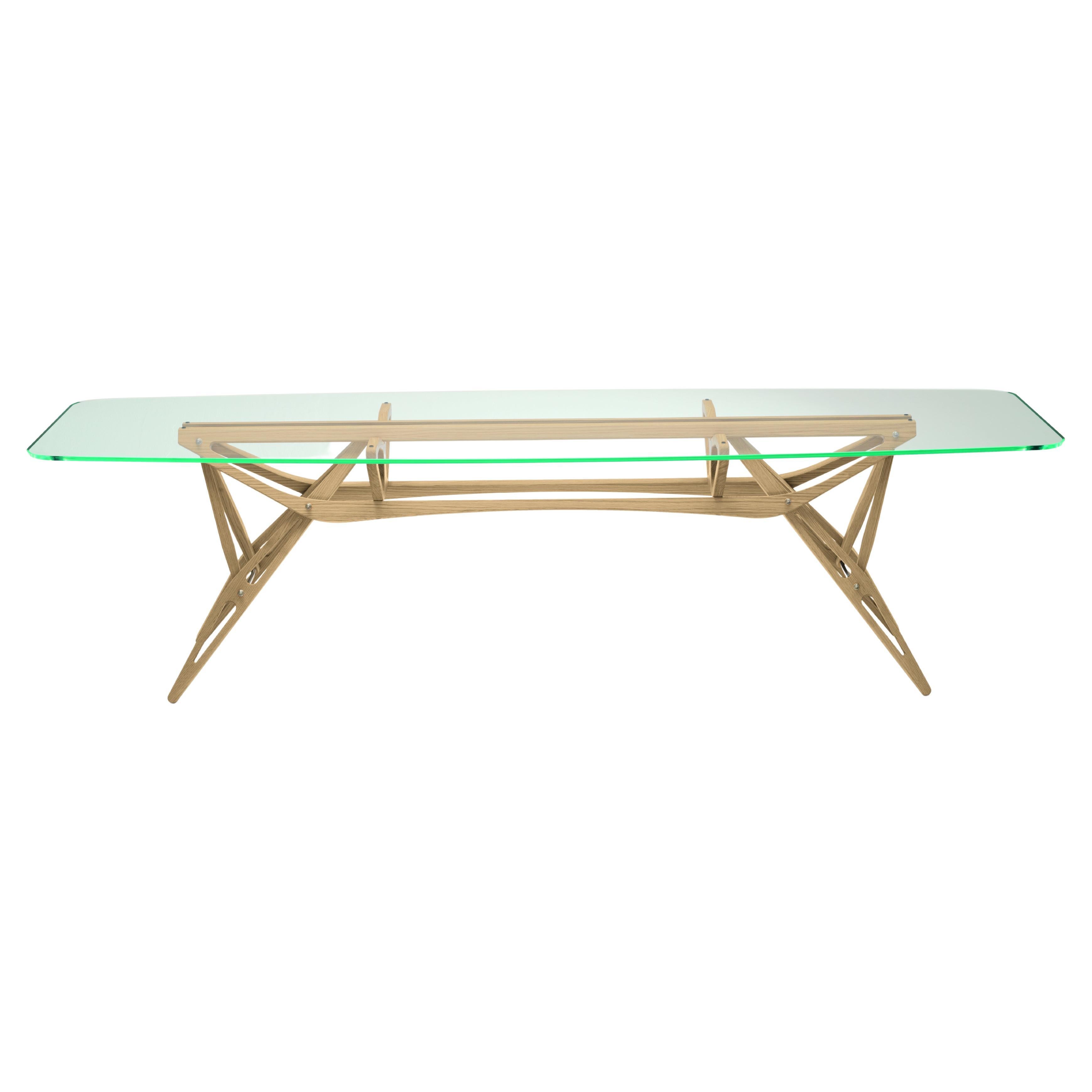 Zanotta Small Reale CM Table in Clear Glass Top with Natural Oak Frame For Sale